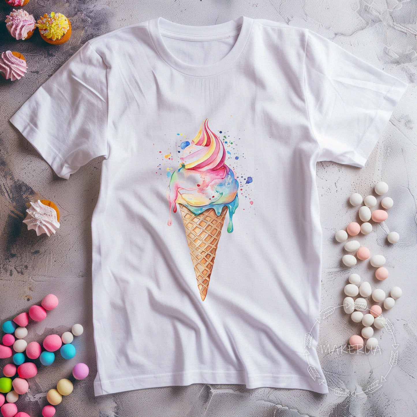 T-shirt ice cream sweet cake candy bar white cotton tee shirt print gift birthday - MakerUA