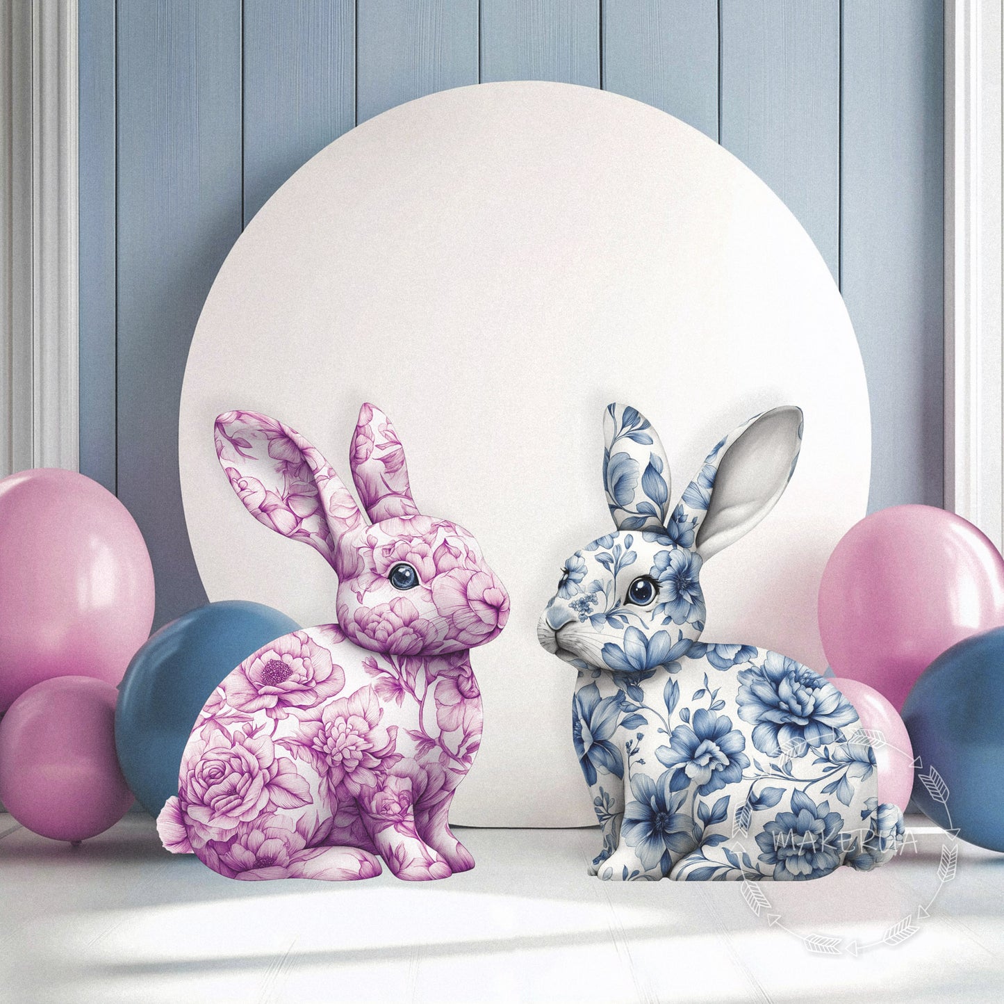 Pink Floral Bunny Rabbit Printed Decor for Birthday Easter Wedding Baby Shower Cutouts Party Props Arch Backdrop Decorations - MakerUA