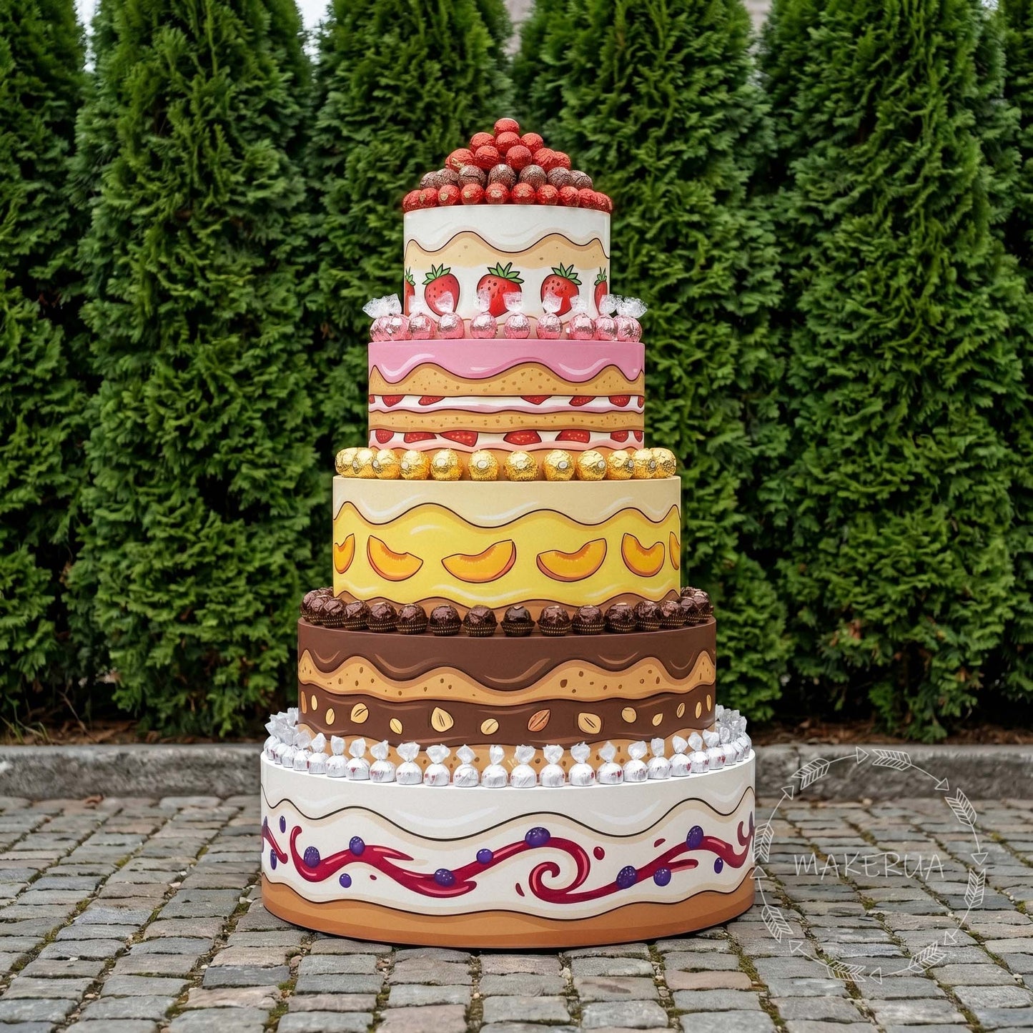 Giant 5ft Faux Cake Food Sculpture Large Fake Cake for Bakery Storefront Decor Candy Store Prop 5 Tier Window Dessert Display Dummy Birthday - MakerUA