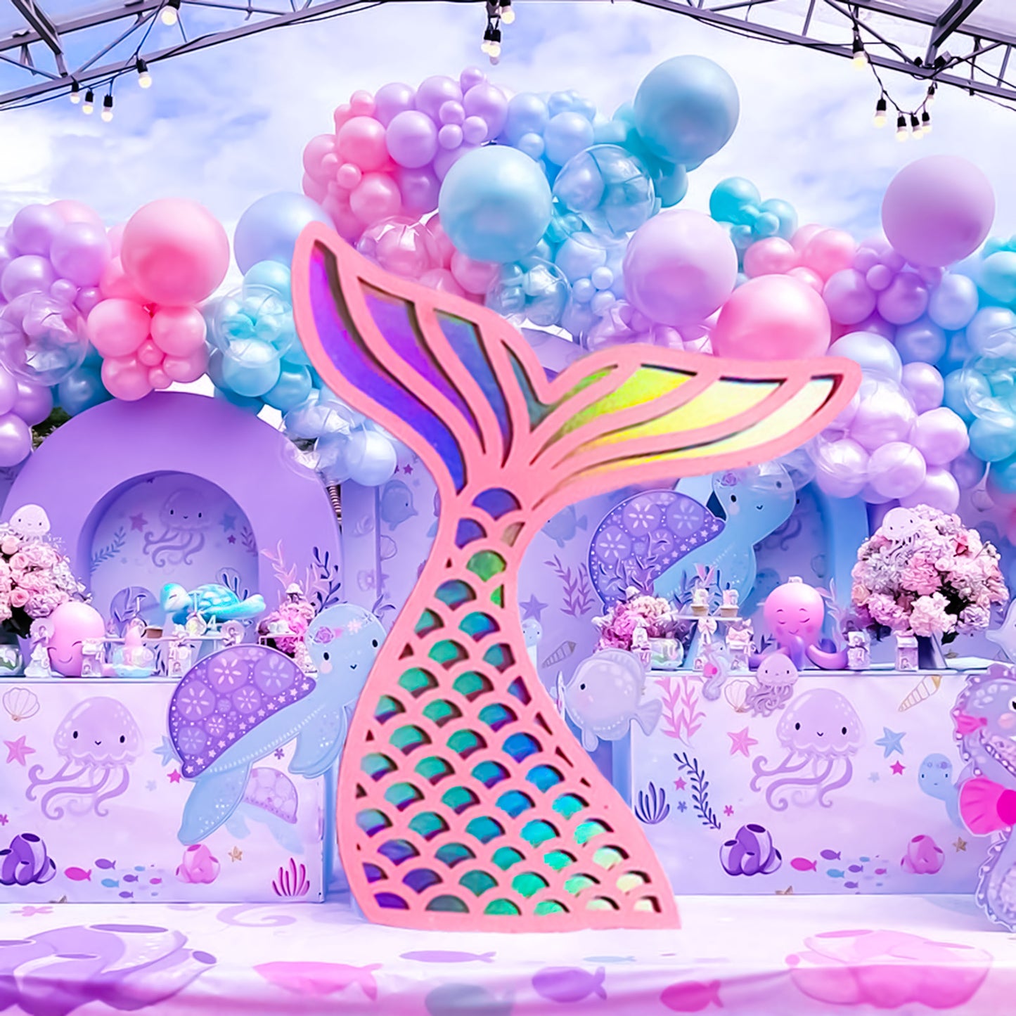 Mermaid Tail Decorations Under the Sea Party Decor Birthday cute themed event photo props backdrop princess cinderella baby girl shell wings - MakerUA