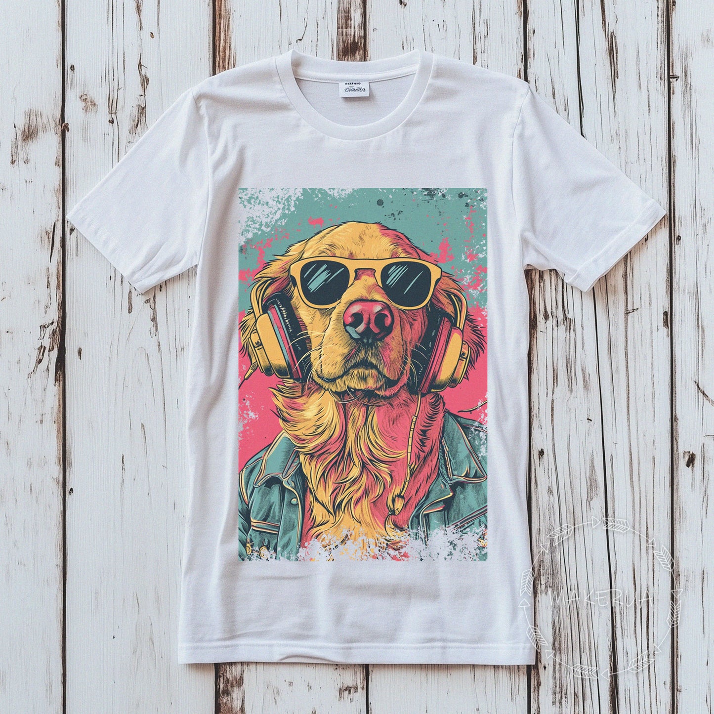 T-shirt golden retriver dog white black tee shirt print gift birthday - MakerUA