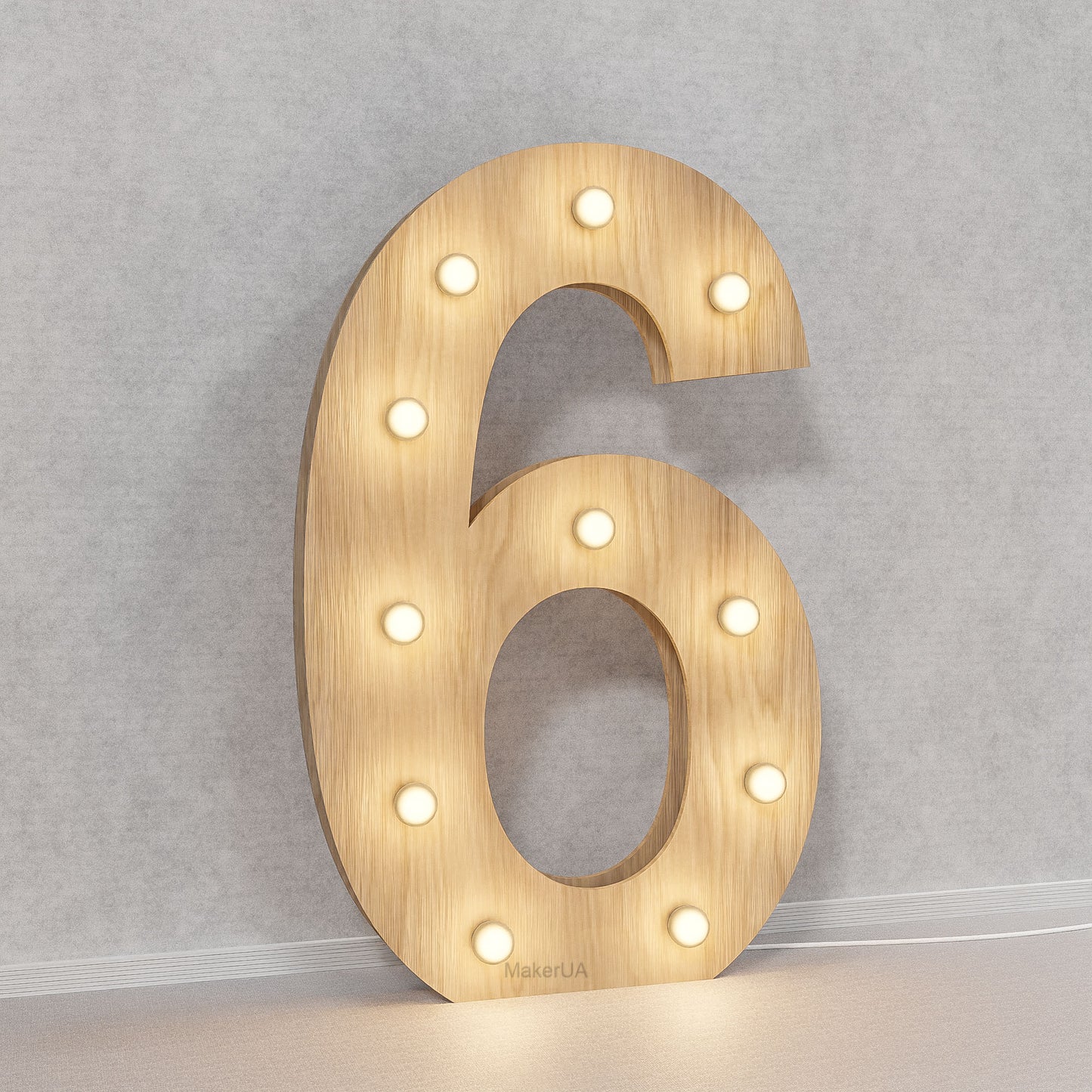 Number 6 Six birthday 1m (3.3ft) + LED Light Bulbs marquee numbers neon sign backdrop white decoration large giant big party props decor NHT6 - MakerUA