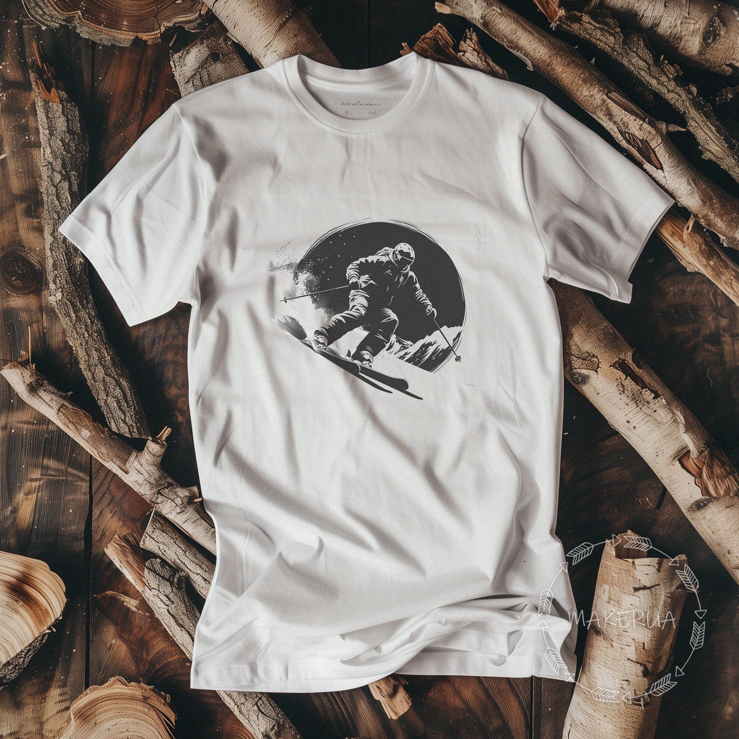 T-shirt ski snowboard mountain white cotton tee shirt print gift birthday - MakerUA