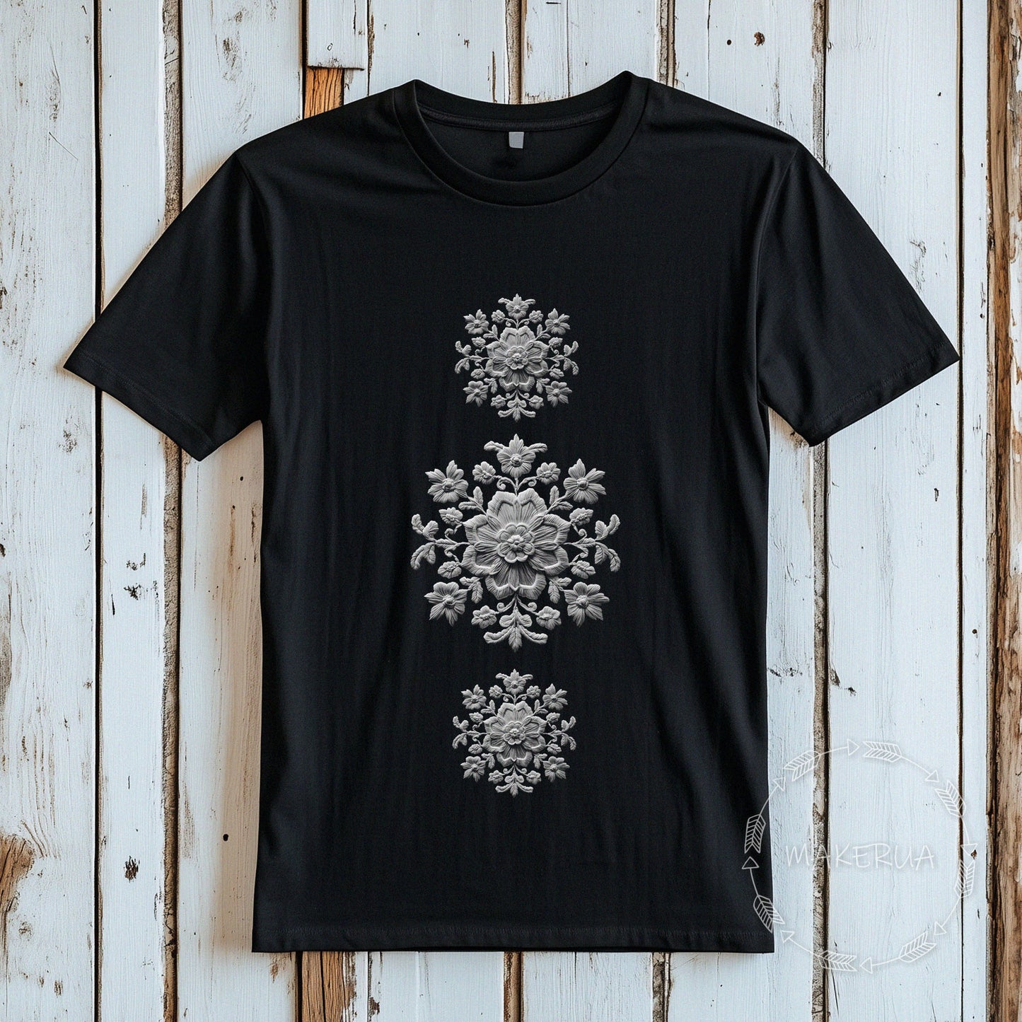 T-shirt embroidery style white black tee shirt print gift birthday - MakerUA
