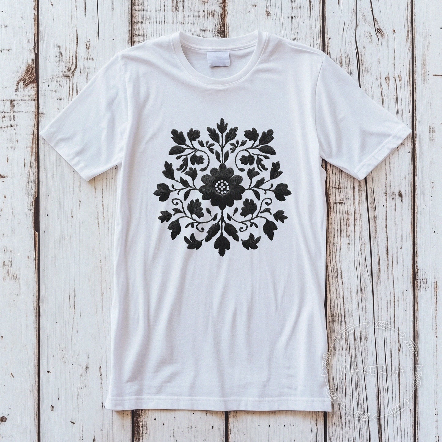 T-shirt embroidery style white black tee shirt print gift birthday - MakerUA