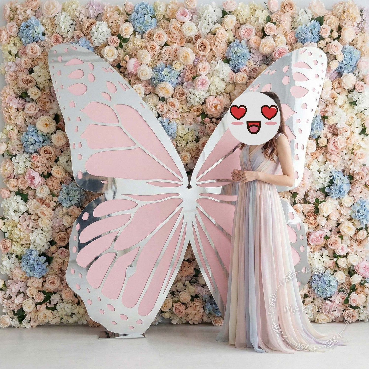 Giant Butterfly Wings Photo Prop Mirror Silver Pastel Pink Event Backdrop Large Decor Wedding Dress Beauty Salon Birthday Bridal Decorations