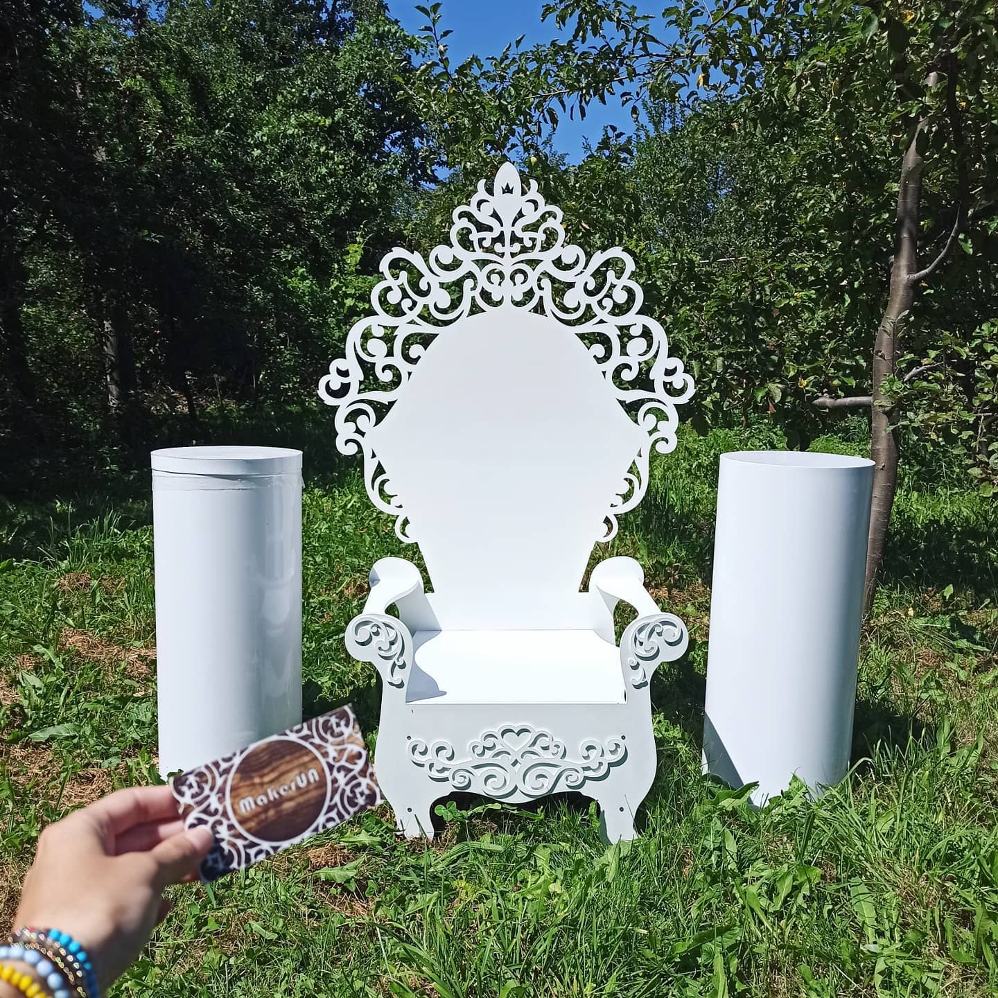 Wooden Throne Chair 07 birthday party decoration girl boy baby shower wood event party prop shop photo booth arch white pink big large king queen frozen winter style - MakerUA