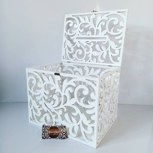 Wedding Box card money lace curved vintage boho victorian style white wishing decorations rustic wooden decor - MakerUA