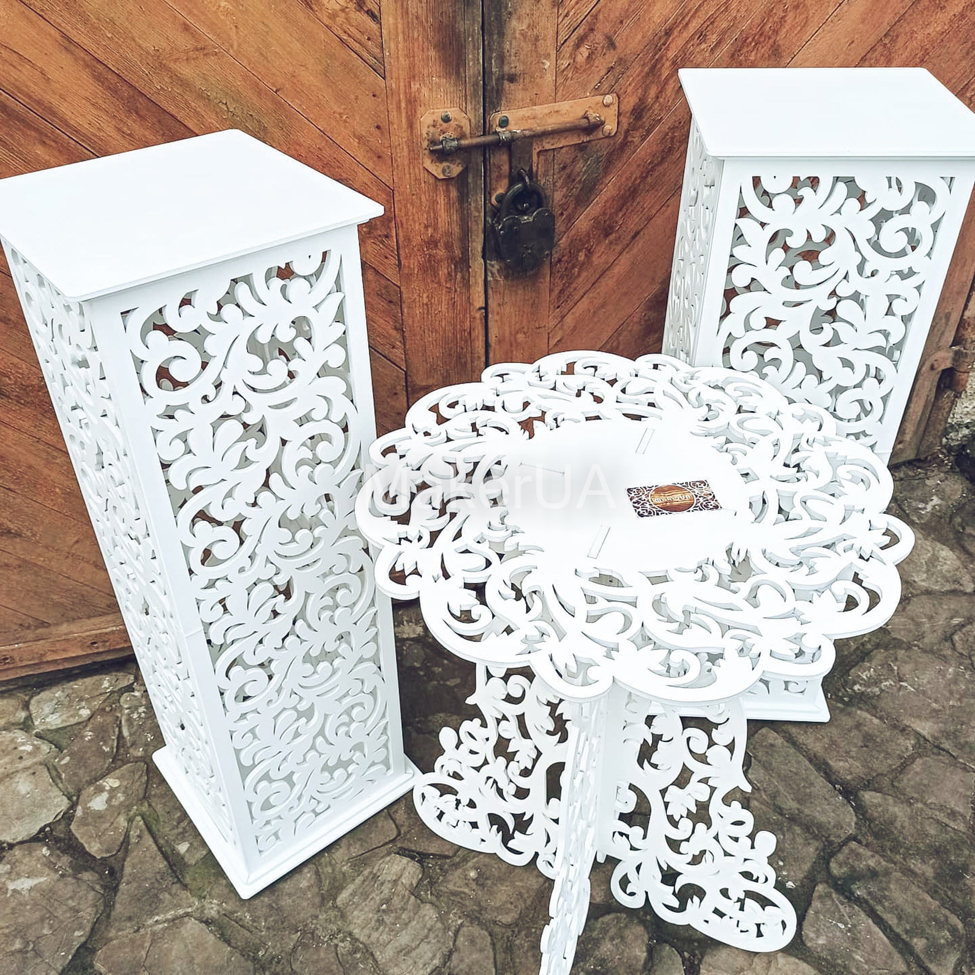 Column pedestal pillar plinth stand table display cylinder cake flower goods wedding birthday baby shower event party prop shop photo booth themed white rustic boho style decor decorations - MakerUA