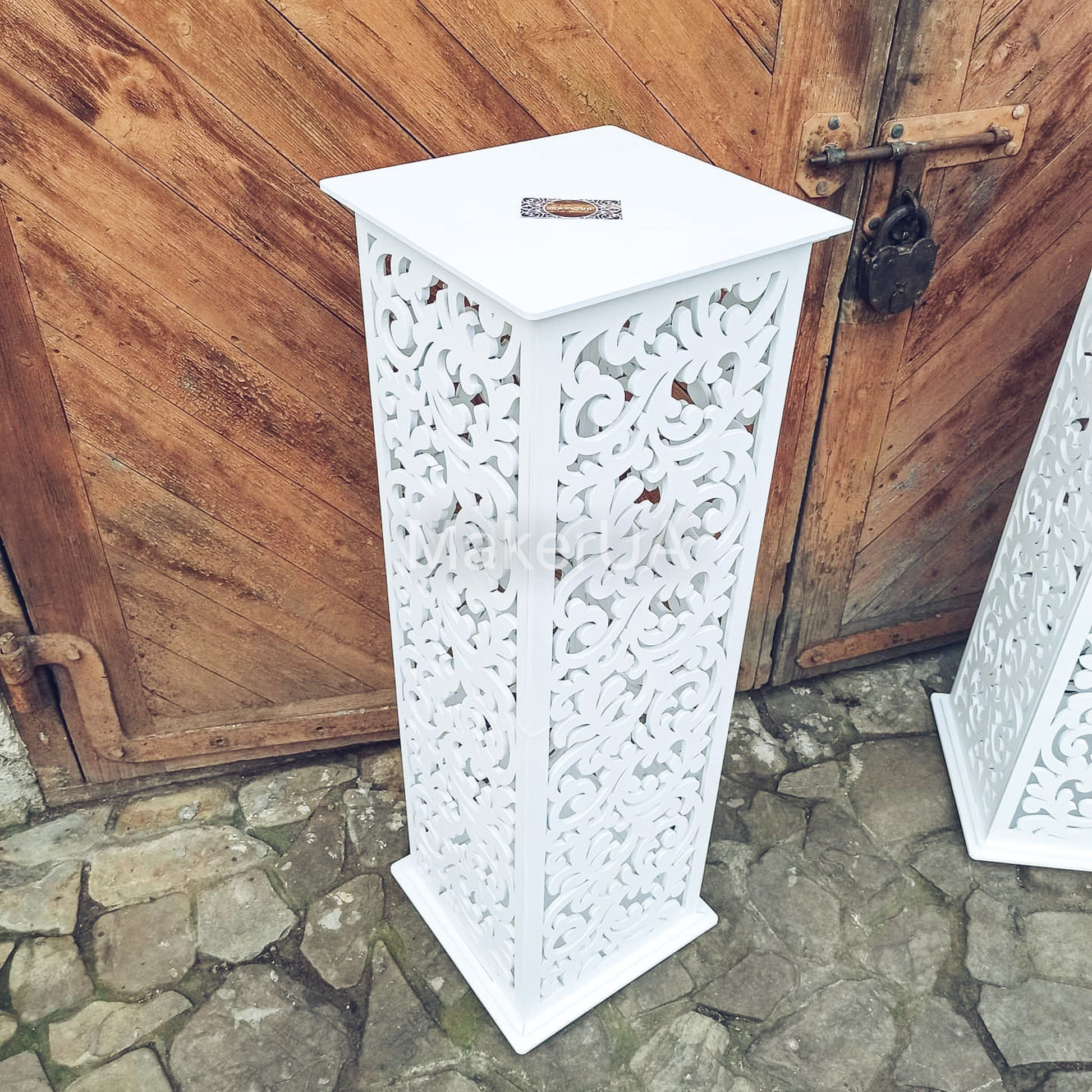 Column pedestal pillar plinth stand table display cylinder cake flower goods wedding birthday baby shower event party prop shop photo booth themed white rustic boho style decor decorations - MakerUA