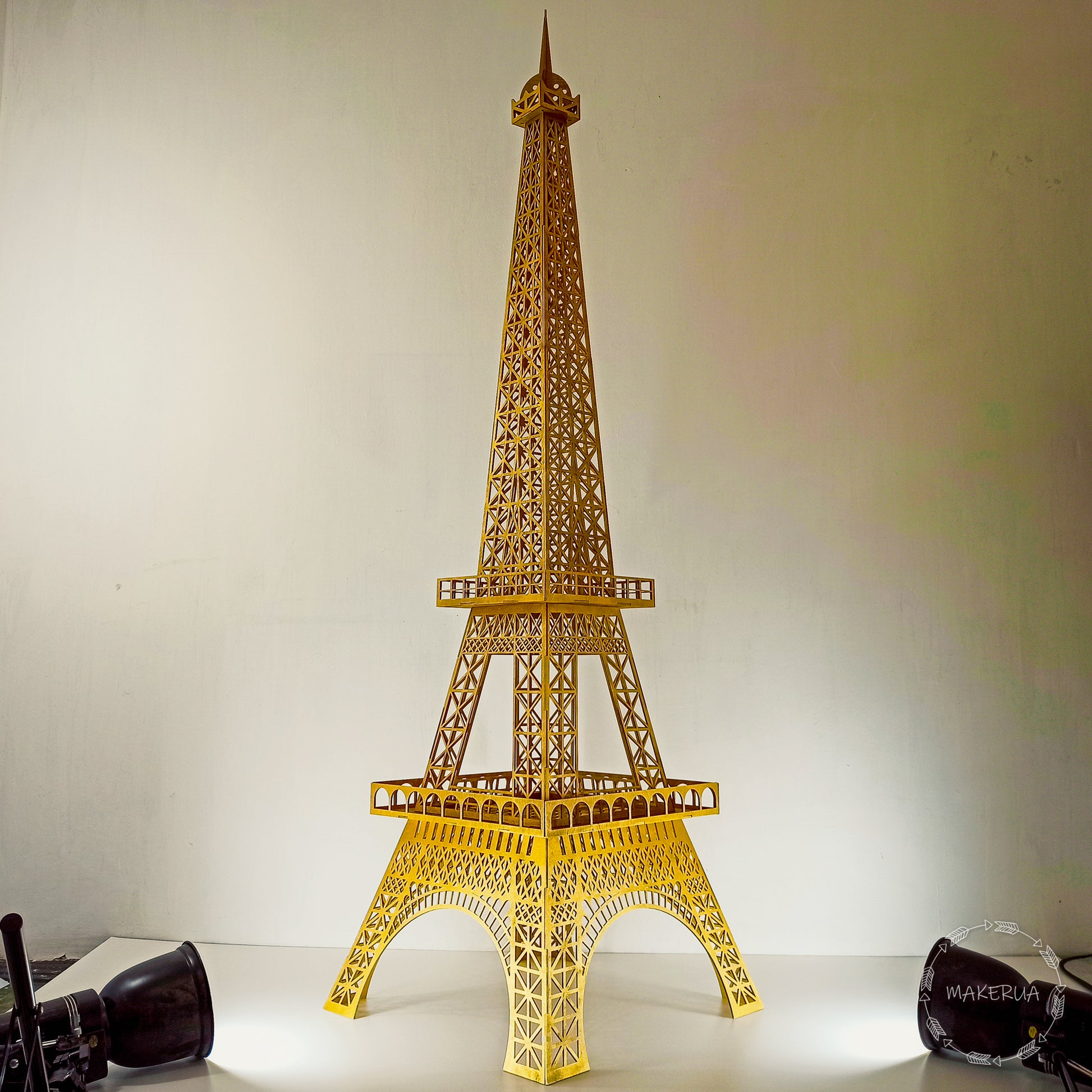 Gold Eiffel Tower 3D sculpture statue large huge life size wood wooden wedding birthday flower home decor golden arch backdrop Paris - MakerUA