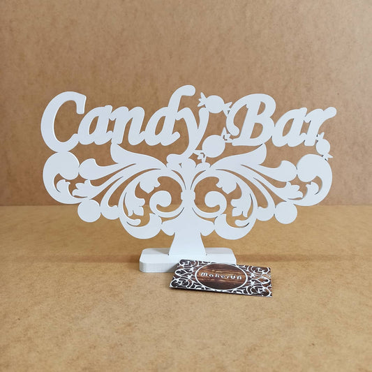 Text Candy Bar decorations celebration wall hanging sign white gold silver garland banner flag event birthday party supplies props shop style sweet table sign photo booth decor - MakerUA