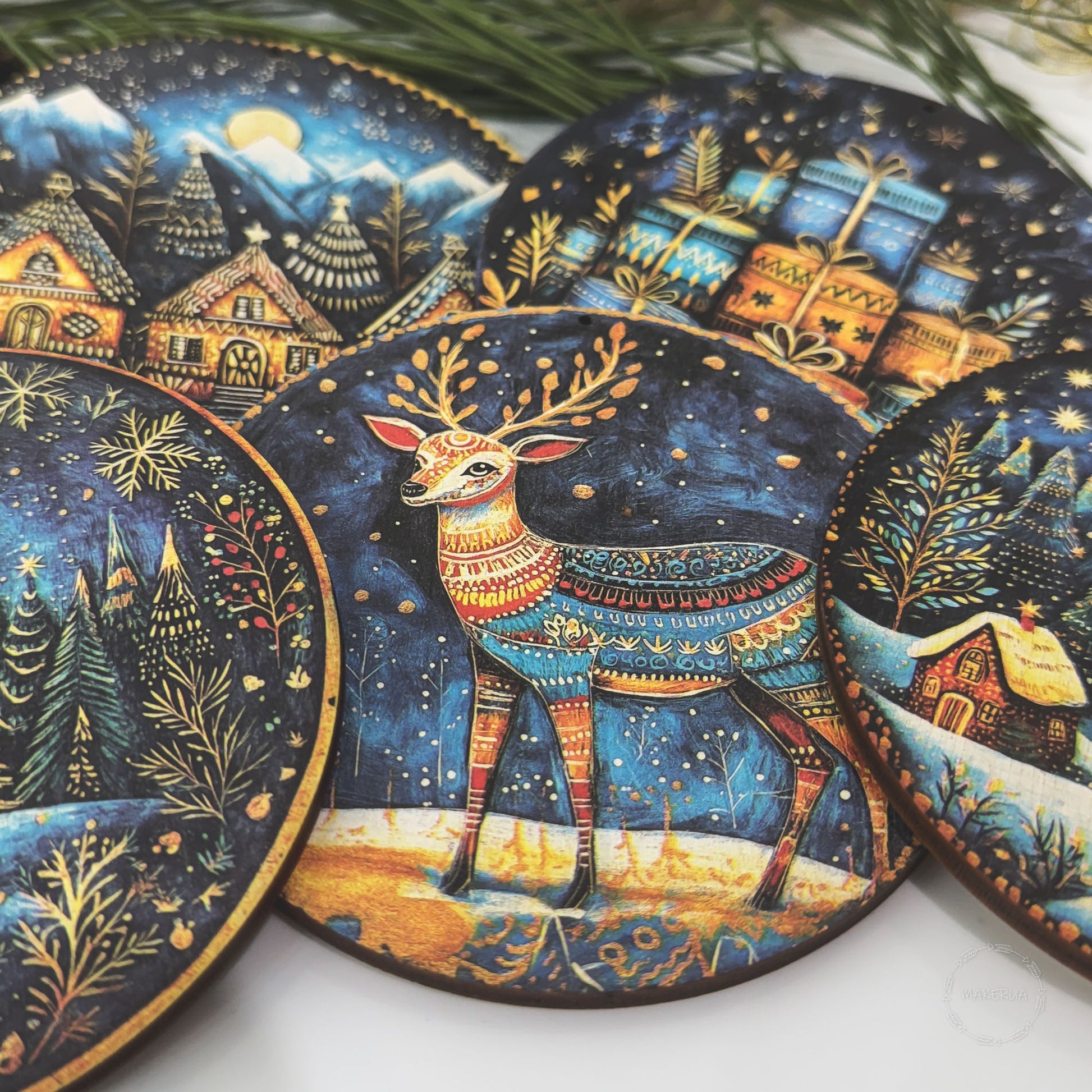Christmas Ornaments Handmade Tree Decorations Wooden Glass Personalized Name Logo Nature UV Printed Painted Decor 02 - MakerUA