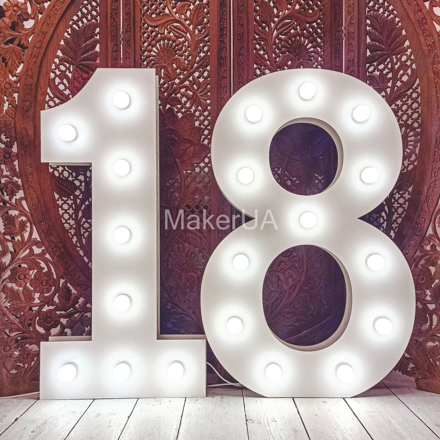Number 18 Eighteen birthday 1m (3.3ft) + LED Light Bulbs marquee numbers neon sign backdrop white decoration large giant big party props decor NHW18 - MakerUA