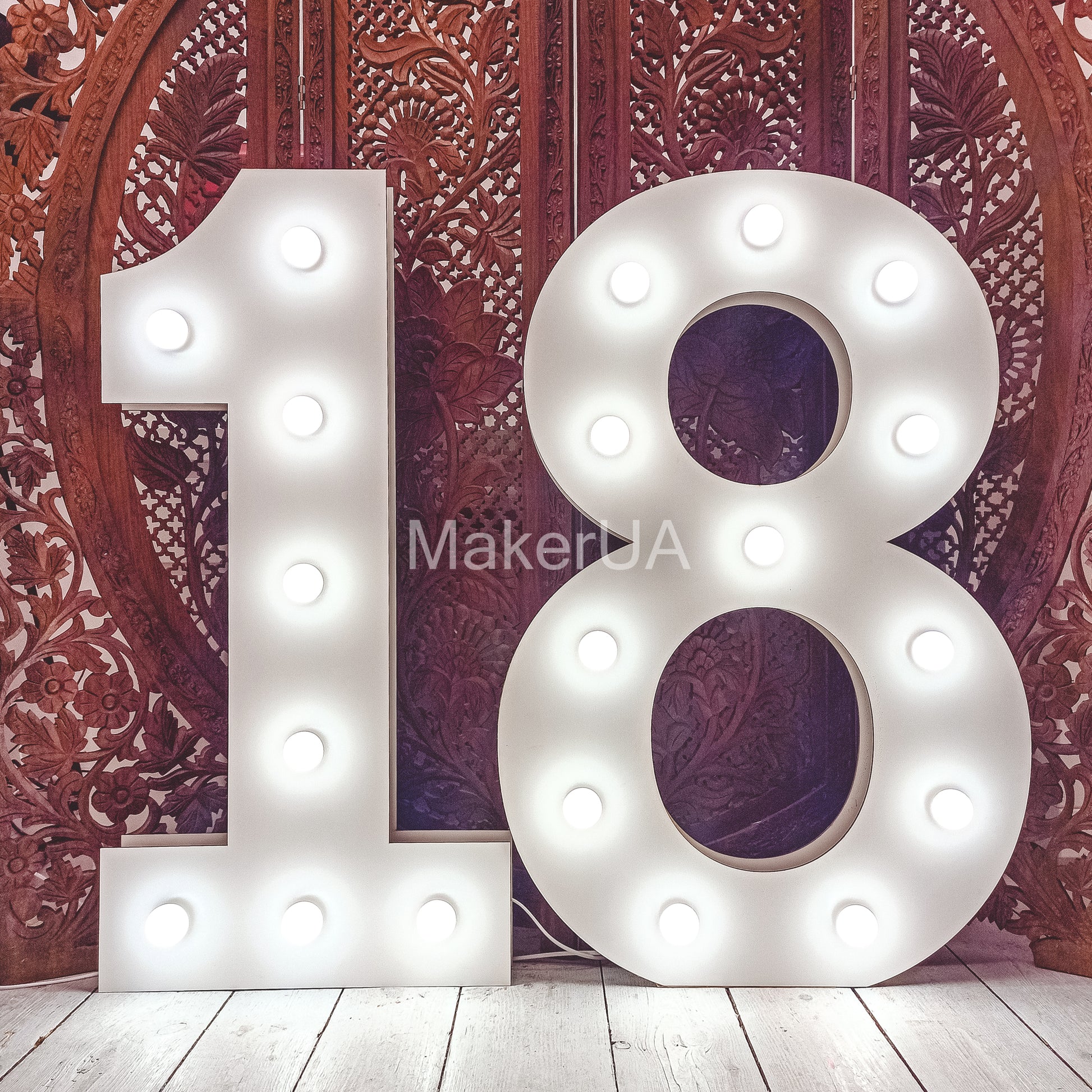 Number 18 Eighteen birthday 1m (3.3ft) + LED Light Bulbs marquee numbers neon sign backdrop white decoration large giant big party props decor NHW18 - MakerUA