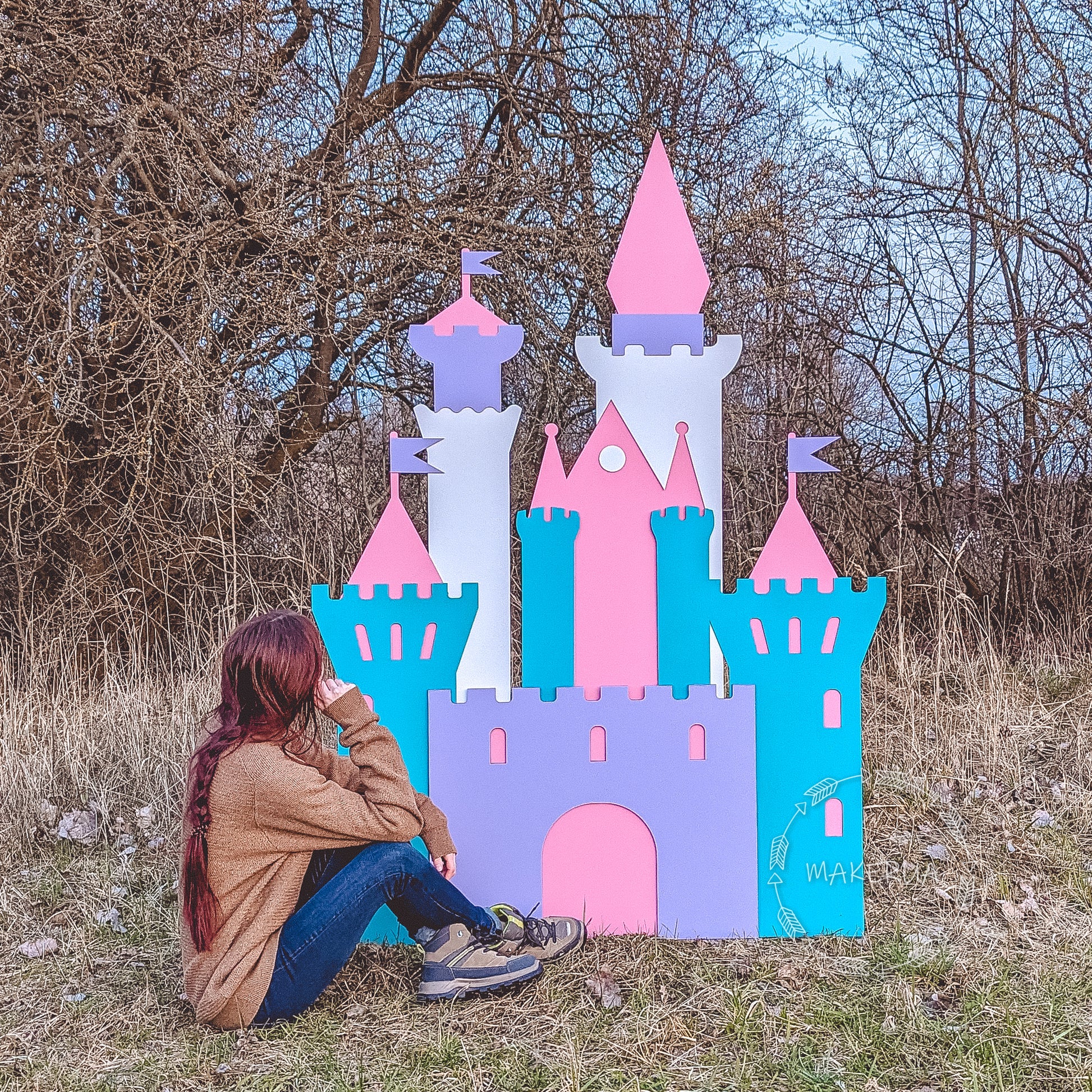 Princess Castle Backdrop Decorations girl birthday event party prop decor fairy tale sign table chair bed wall huge themed play room - MakerUA