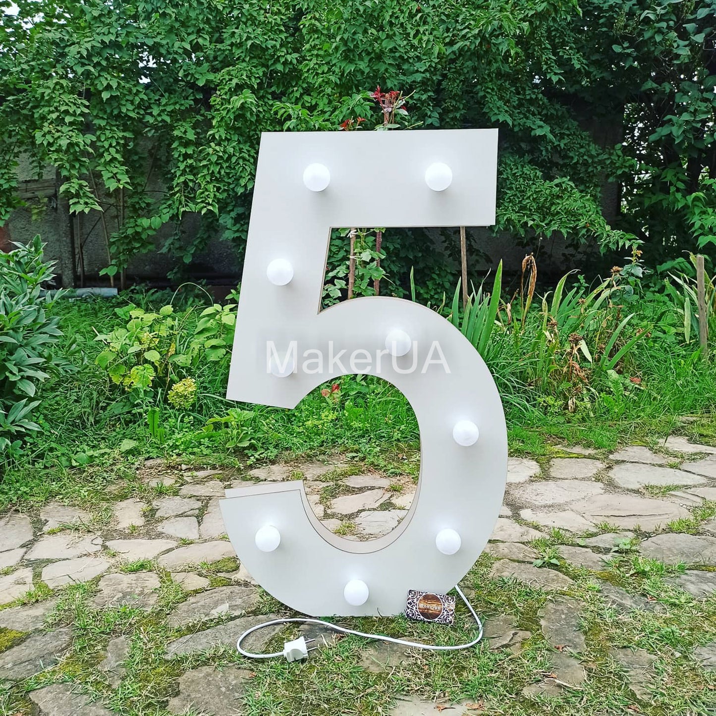 Number 5 Five birthday 1m (3.3ft) + LED Light Bulbs marquee numbers neon sign backdrop white decoration large giant big party props decor NHW5 - MakerUA