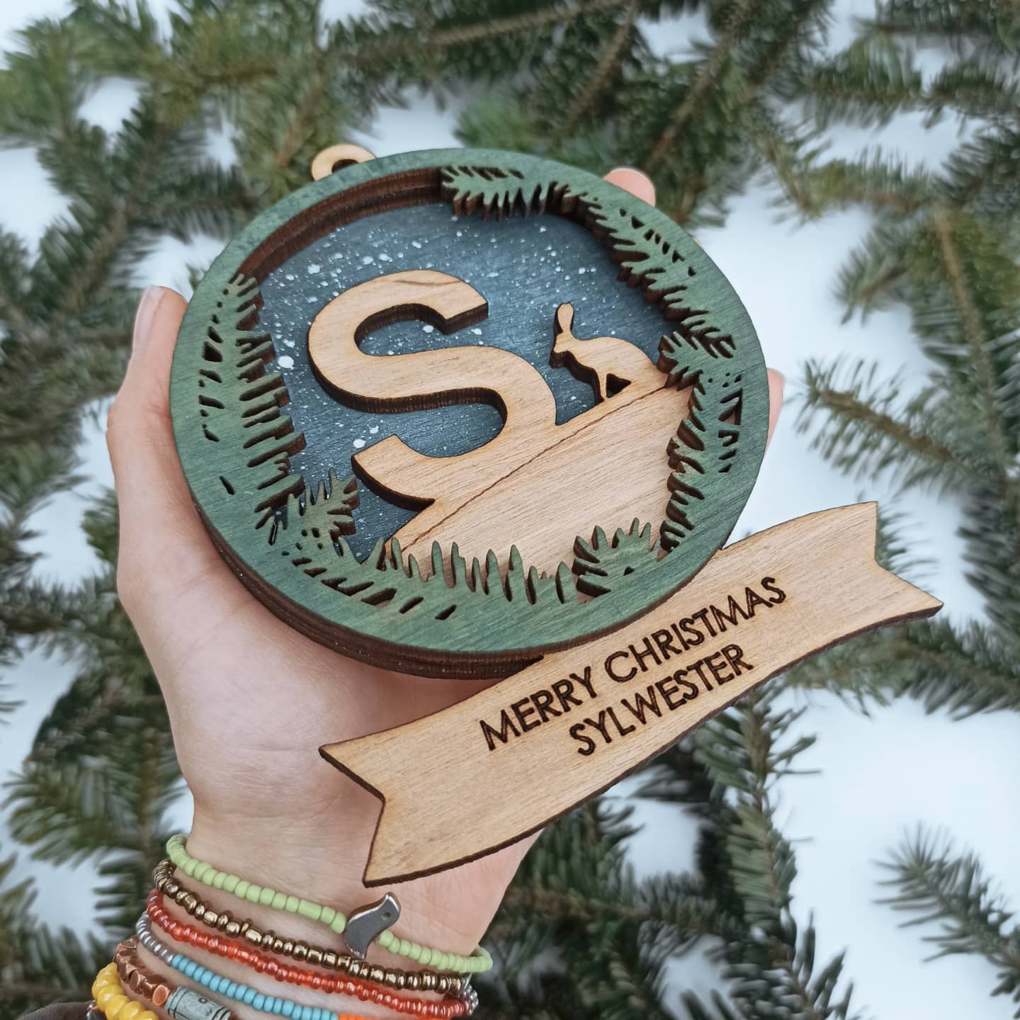 Personalized Christmas Ornaments Name Wooden Decorations Tree Hanging Kindergarten Gift Classmate Preschool Keepsake Teacher Student Decor Style M - MakerUA