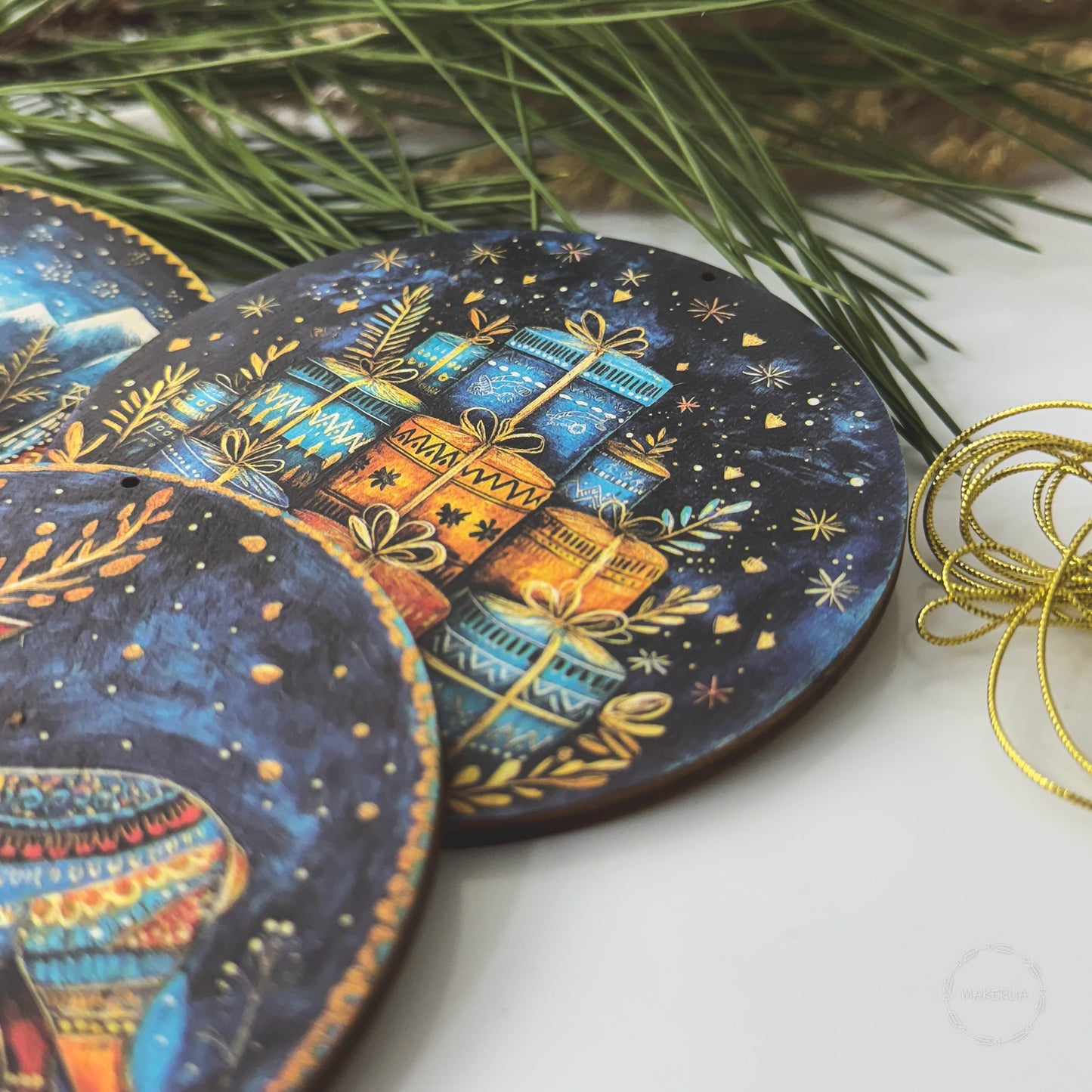 Christmas Ornaments Handmade Tree Decorations Wooden Glass Personalized Name Logo Nature UV Printed Painted Decor 02 - MakerUA