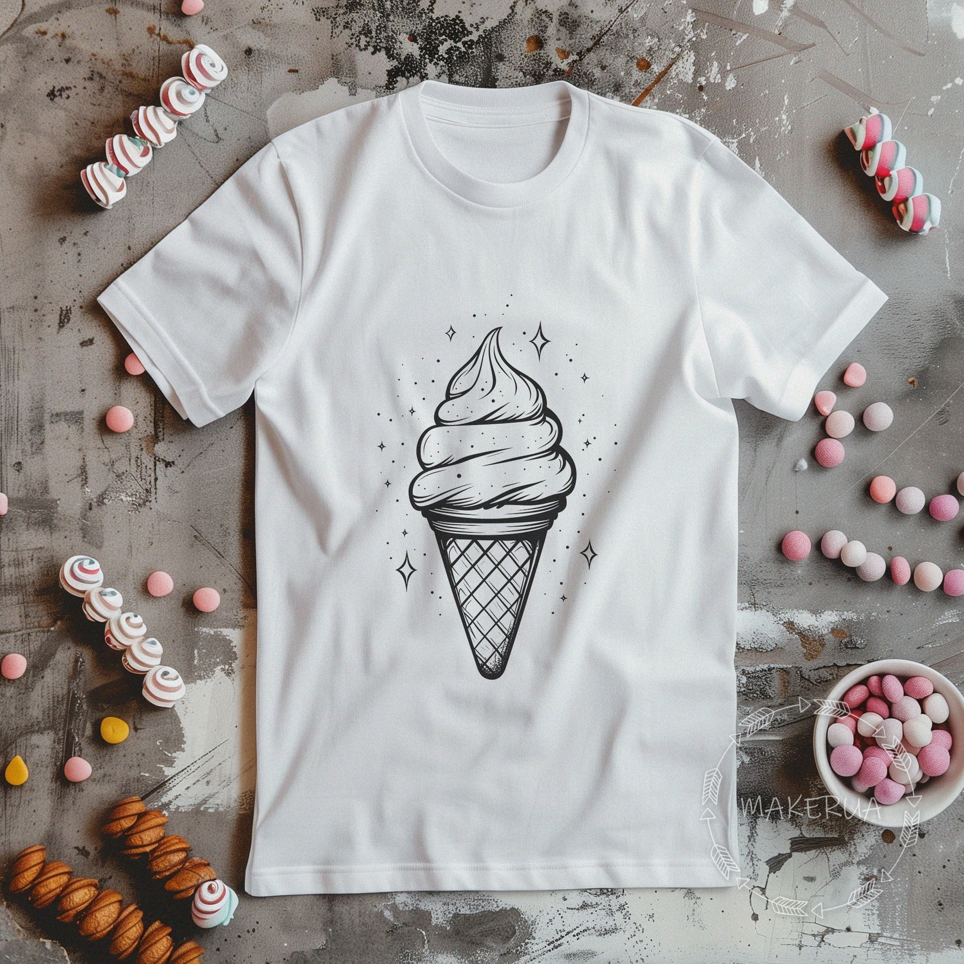T-shirt ice cream sweet cake candy bar white cotton tee shirt print gift birthday - MakerUA