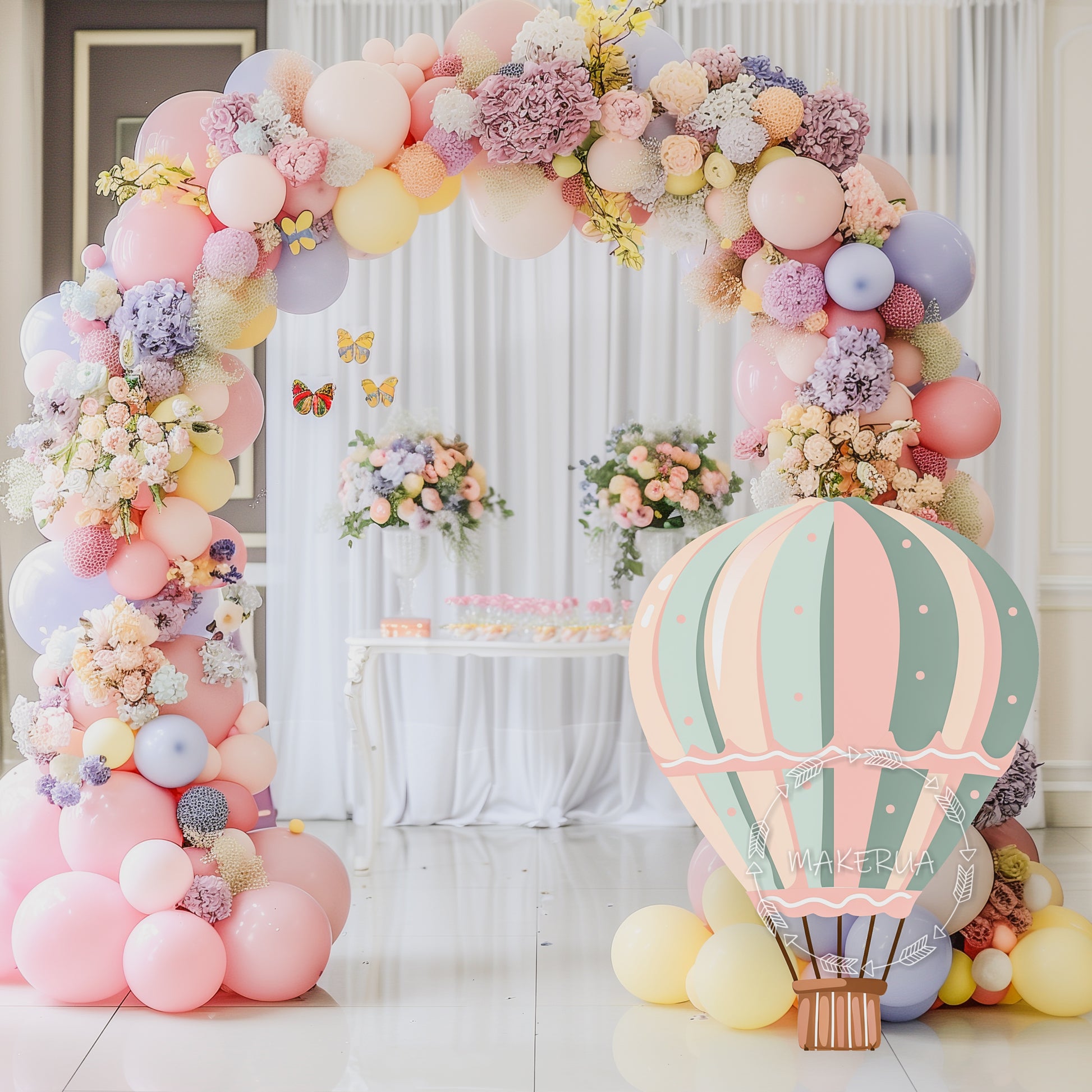 Hot air balloon backdrop for birthday wedding party decorations with uv print - MakerUA
