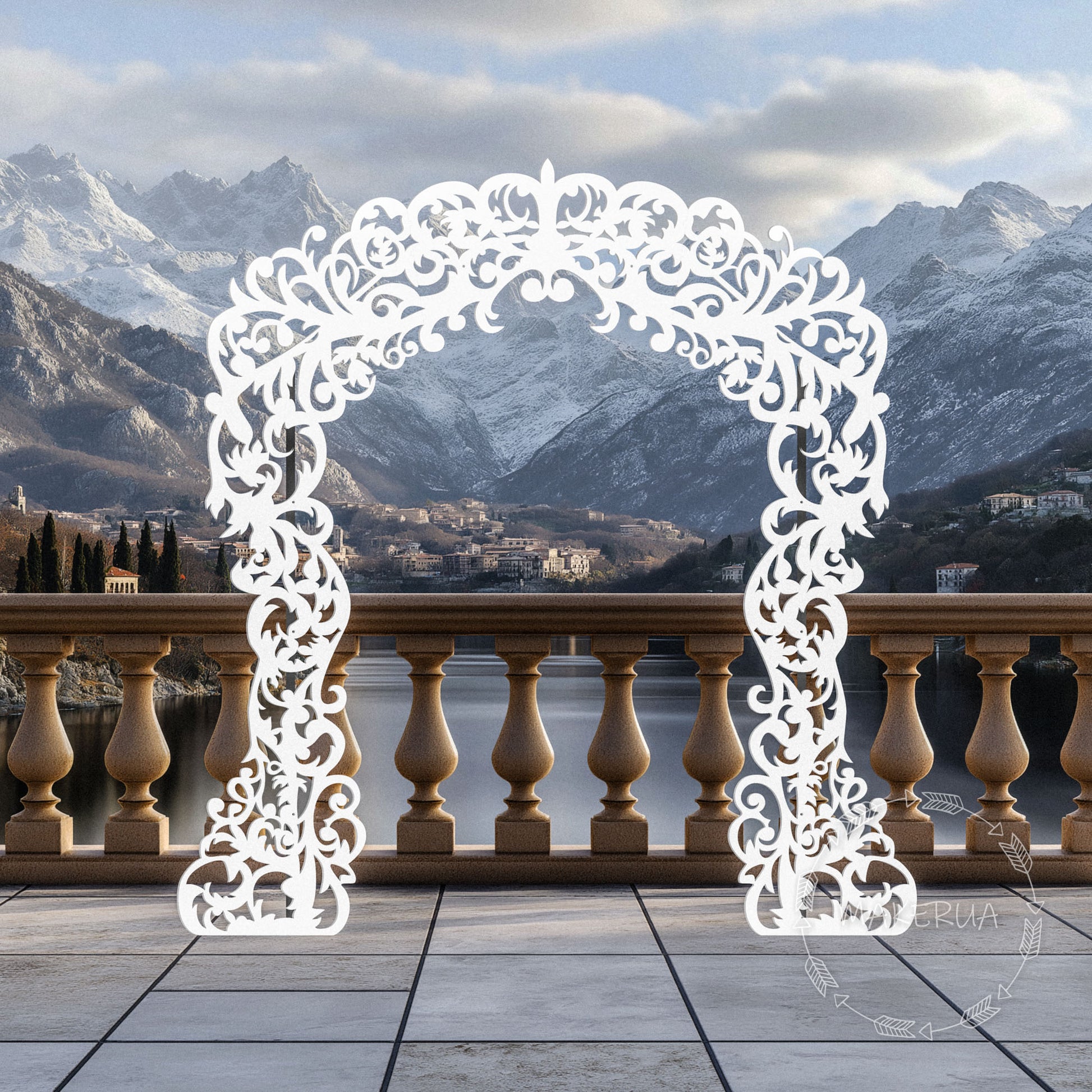 Arch for Wedding Ceremony Birthday Party White Arbor Openwork Lace Ornate Backdrop Decorations Decor Style 22 - MakerUA