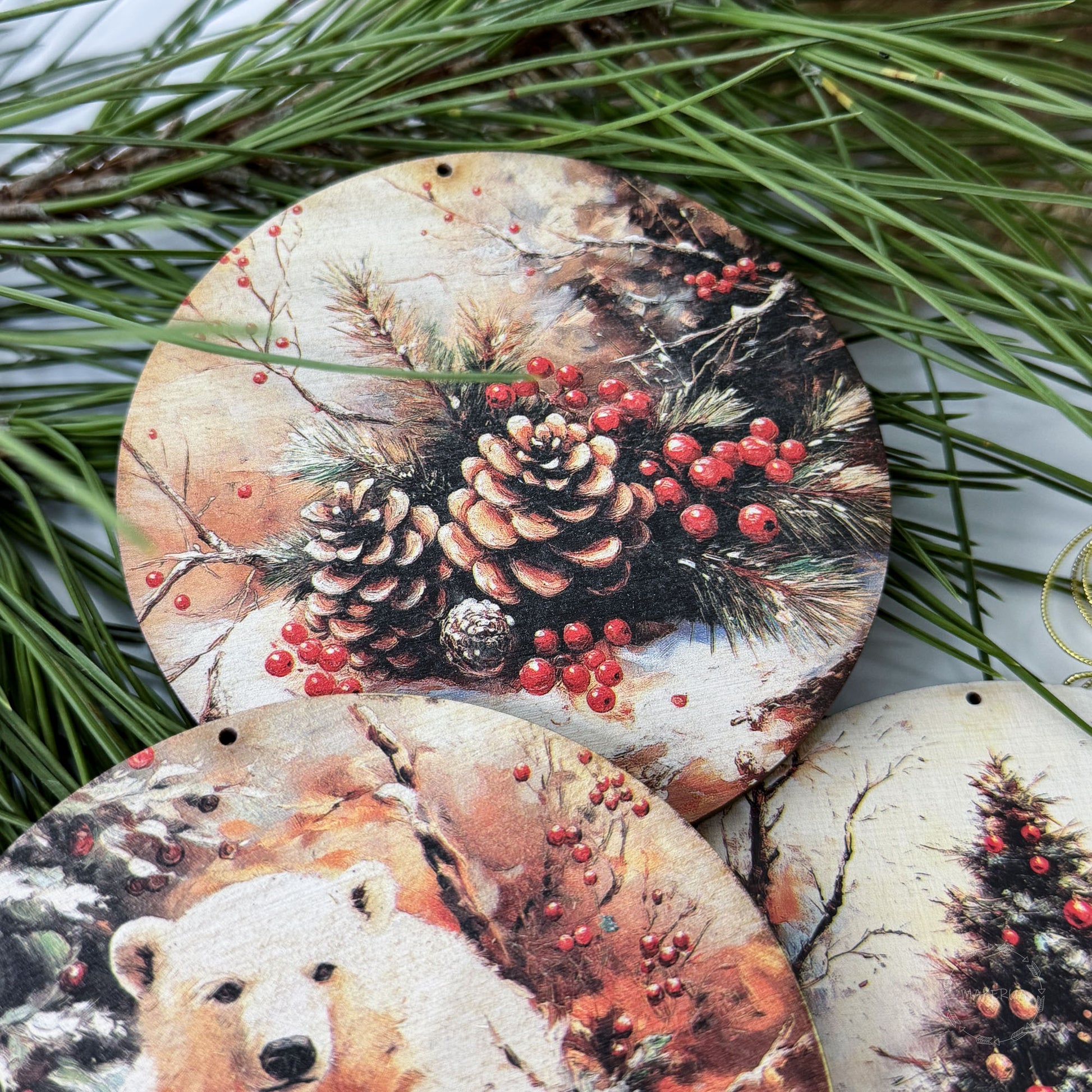 Christmas Ornaments Handmade Tree Decorations Wooden Glass Personalized Name Logo Nature UV Printed Painted Decor A10 - MakerUA