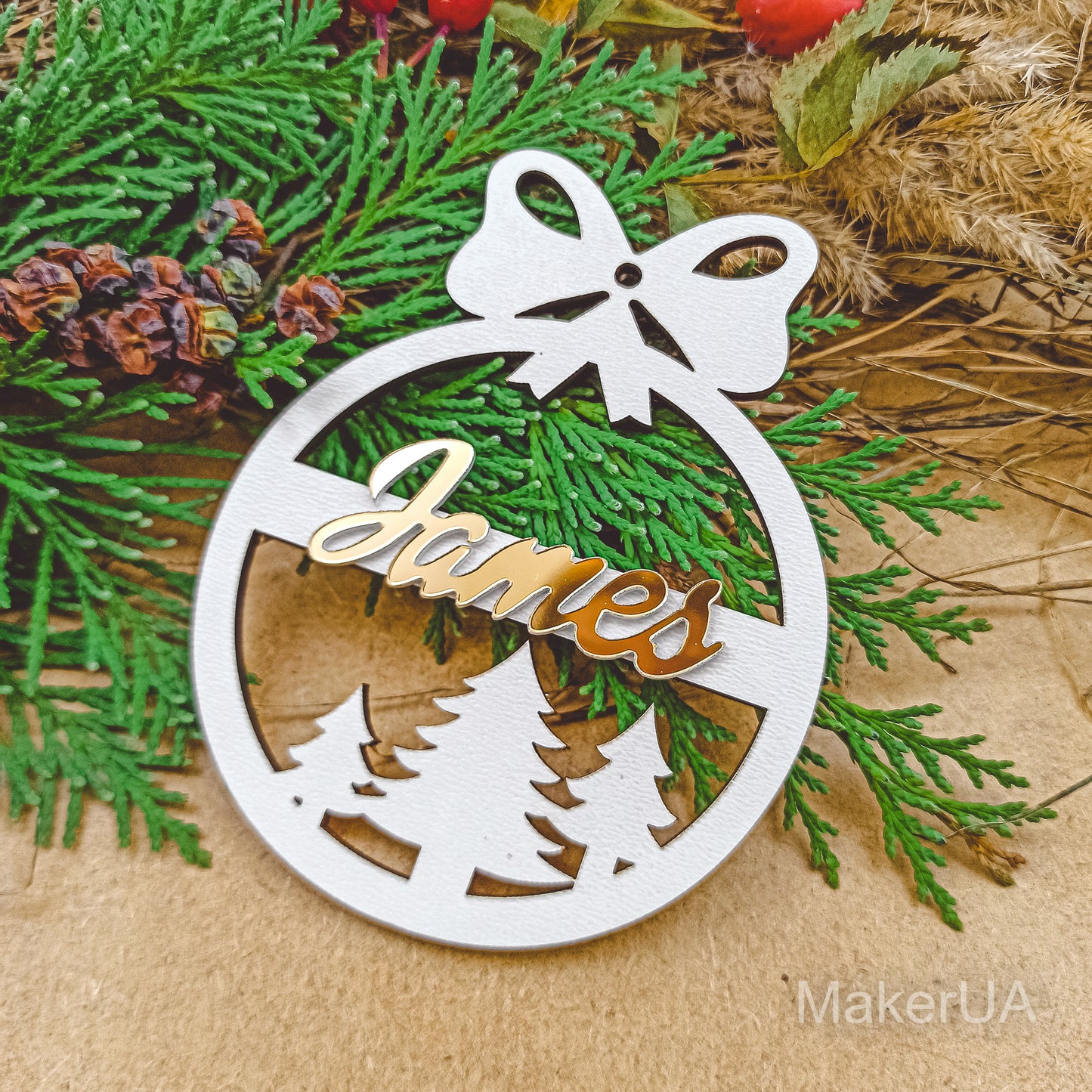 Personalized Christmas Ornaments Name Wooden Decorations Tree Hanging Kindergarten Gift Classmate Preschool Keepsake Teacher Student Decor Style D - MakerUA