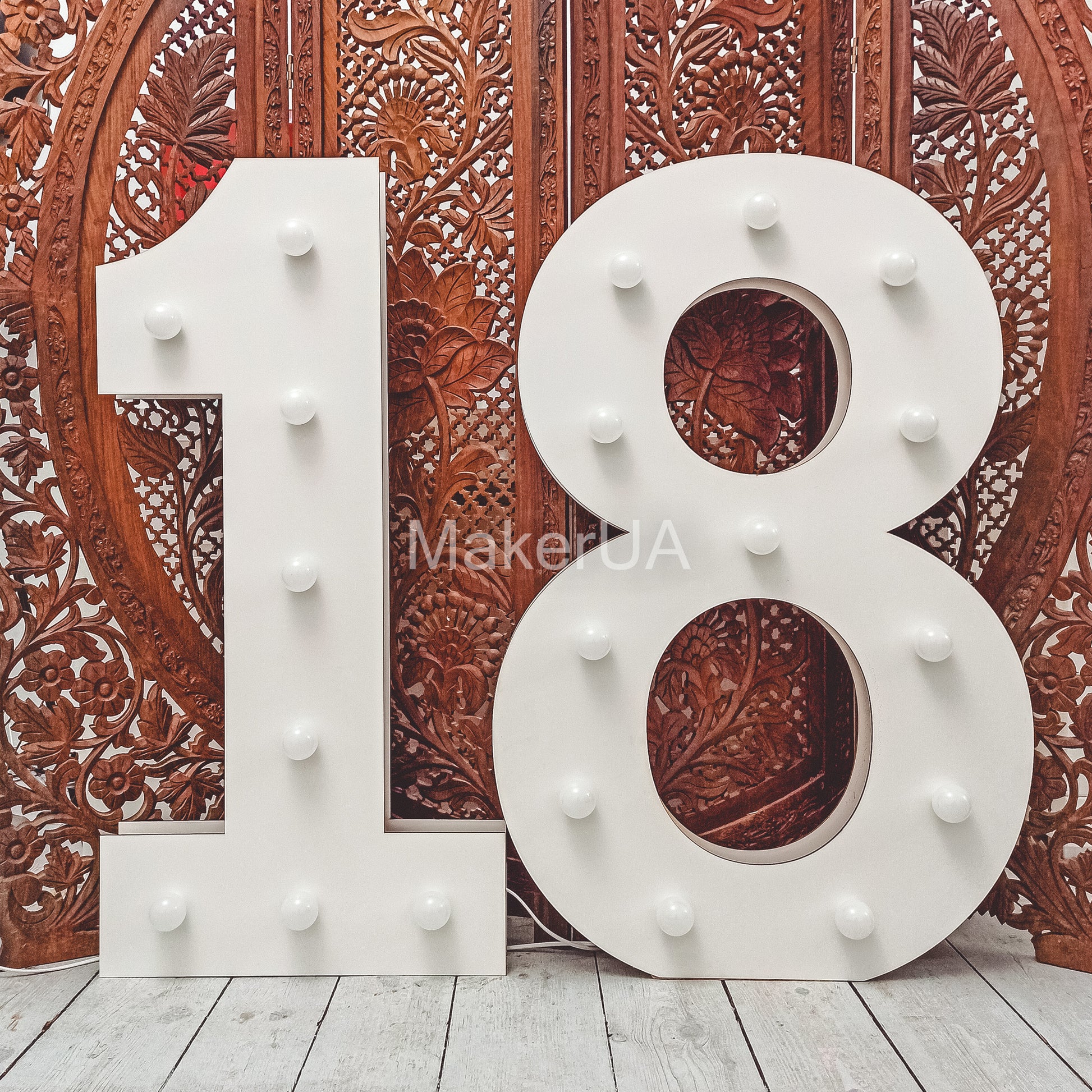 Number 18 Eighteen birthday 1m (3.3ft) + LED Light Bulbs marquee numbers neon sign backdrop white decoration large giant big party props decor NHW18 - MakerUA