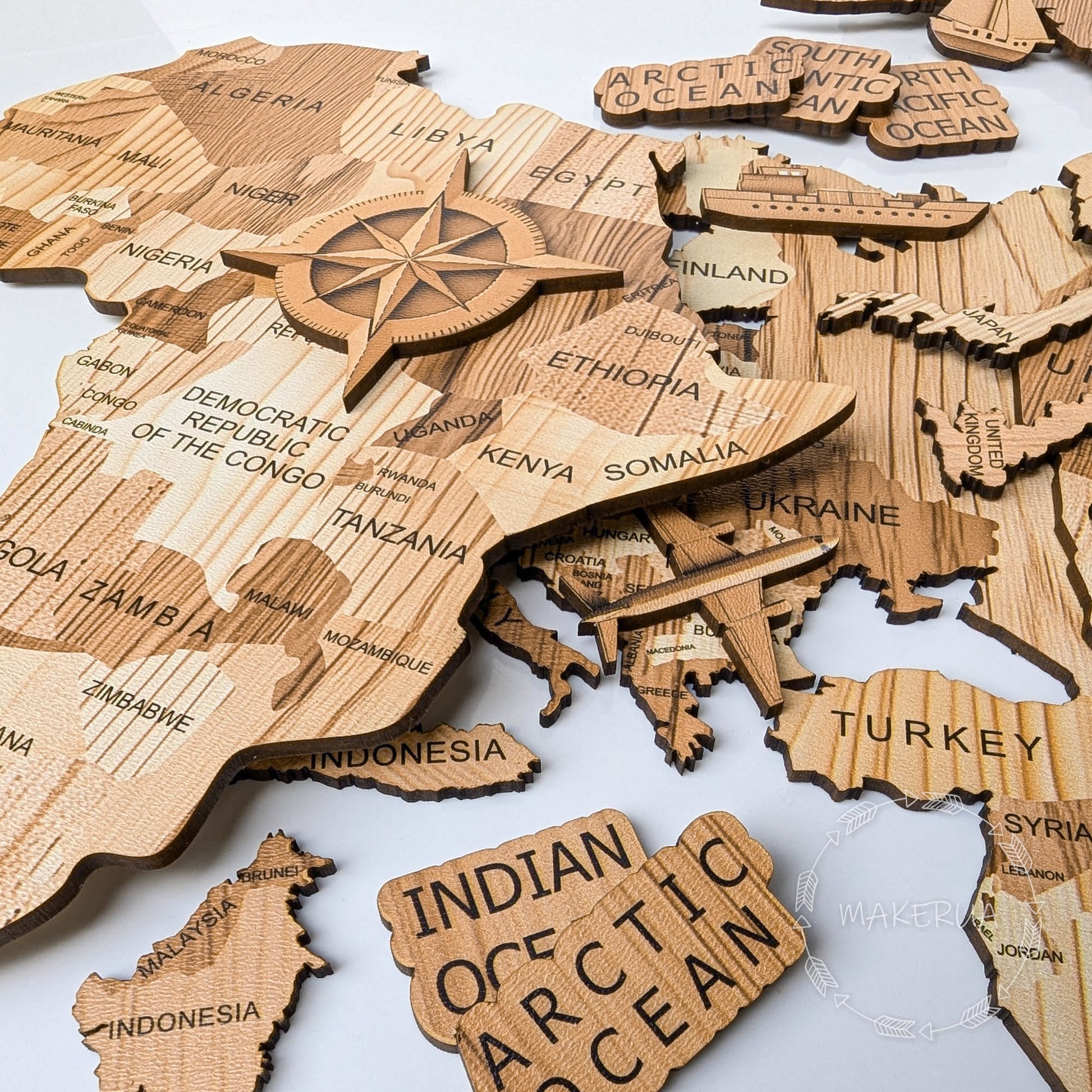 World Map Wooden Home Decor Gifr for Birthday Wedding Road Trip Travel Style Wall Decorations - MakerUA