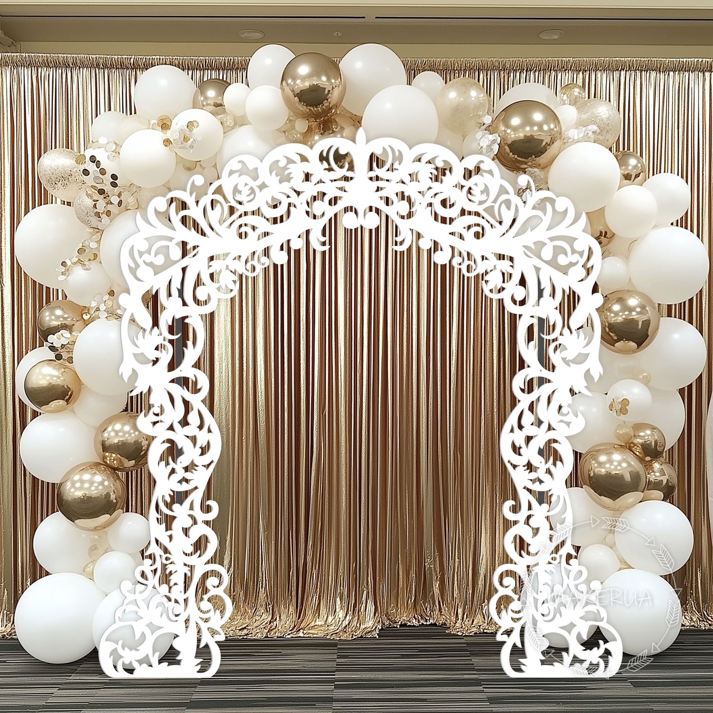 Arch for Wedding Ceremony Birthday Party White Arbor Openwork Lace Ornate Backdrop Decorations Decor Style 22 - MakerUA