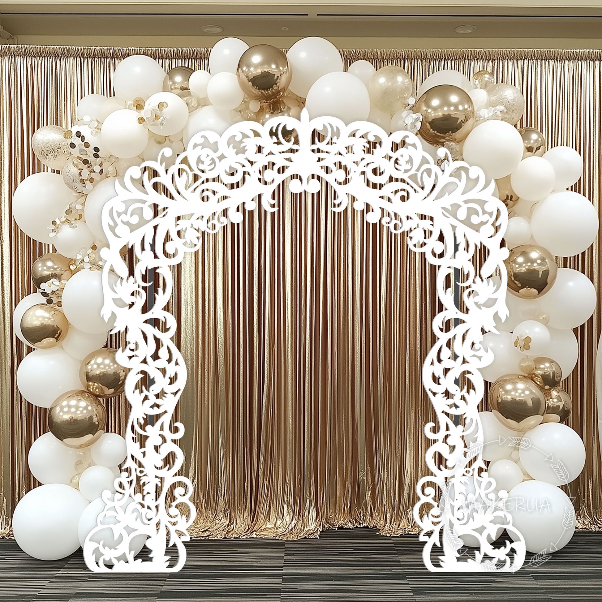 Arch for Wedding Ceremony Birthday Party White Arbor Openwork Lace Ornate Backdrop Decorations Decor Style 22 - MakerUA