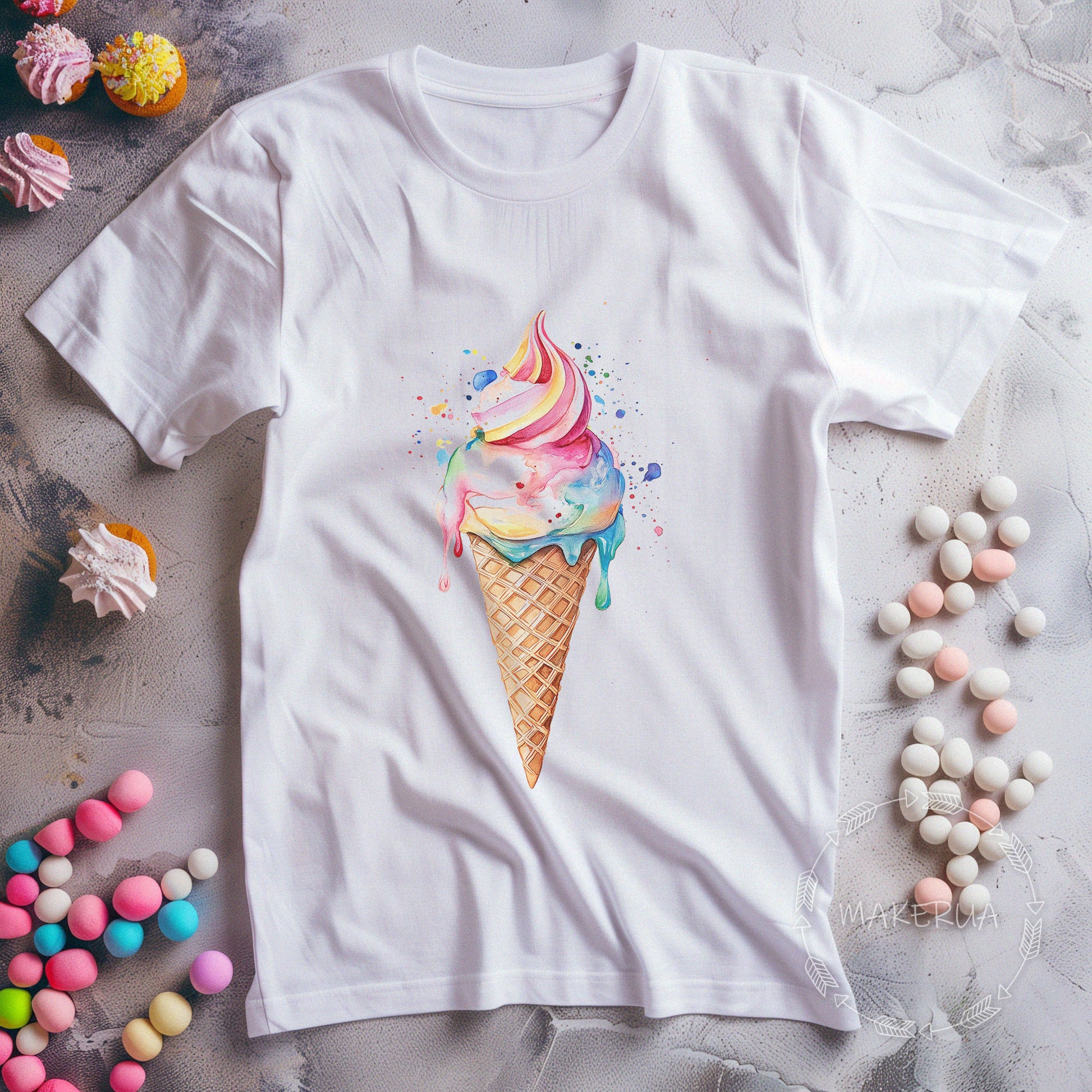 T-shirt ice cream sweet cake candy bar white cotton tee shirt print gift birthday - MakerUA
