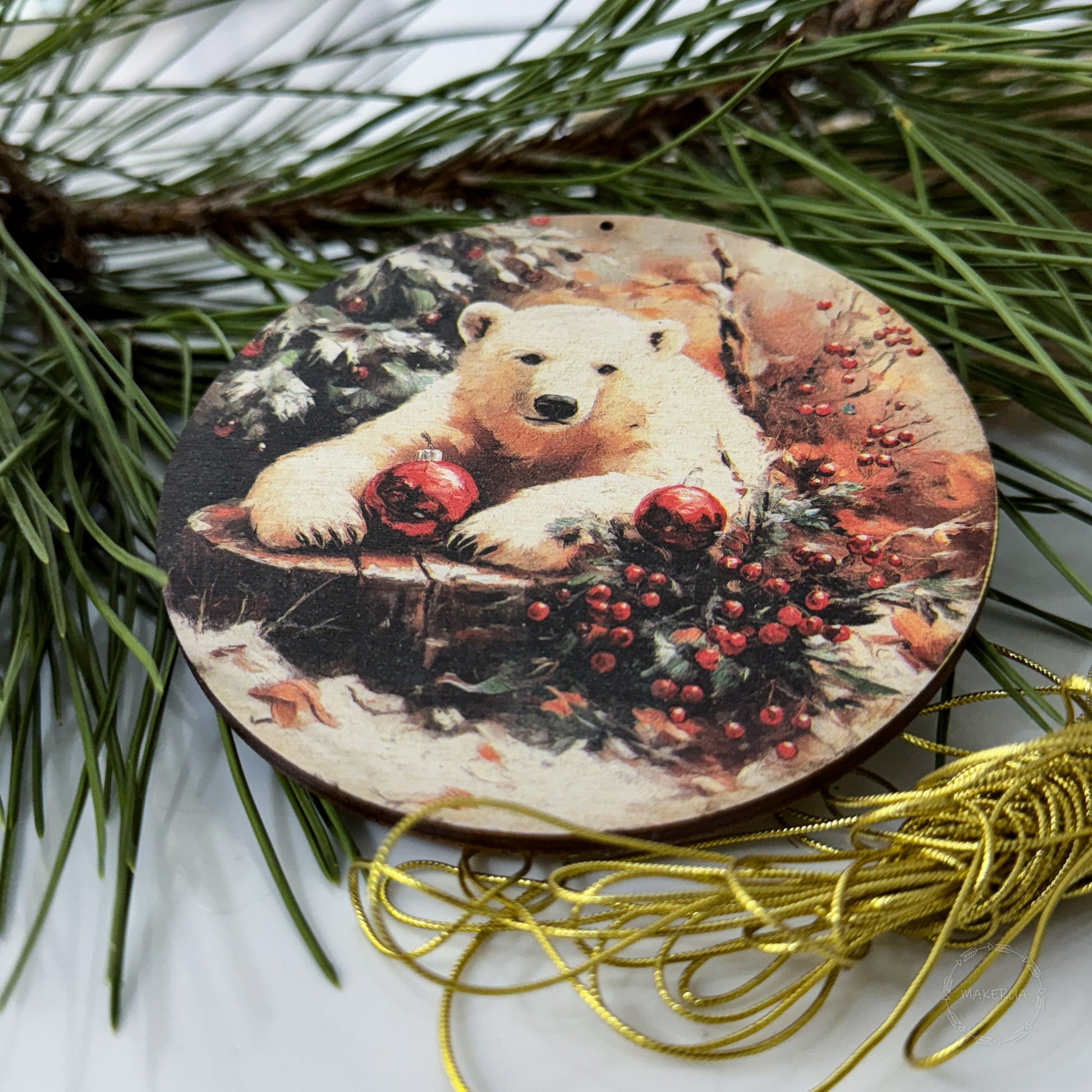Christmas Ornaments Handmade Tree Decorations Wooden Glass Personalized Name Logo Nature UV Printed Painted Decor A10 - MakerUA