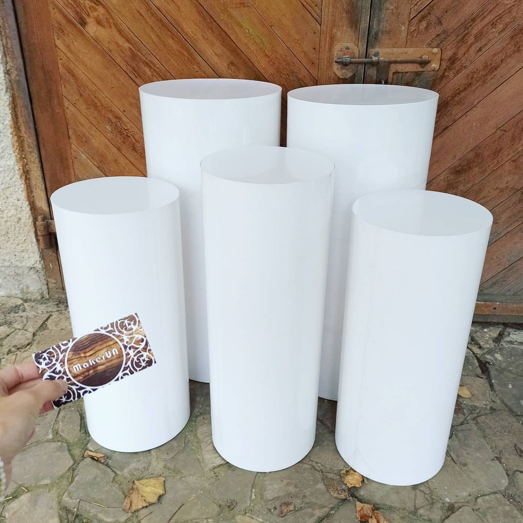 Plinth stand column cylinder pedestal display pillar white black silver gold clear round table cake flower wedding birthday party decor - MakerUA