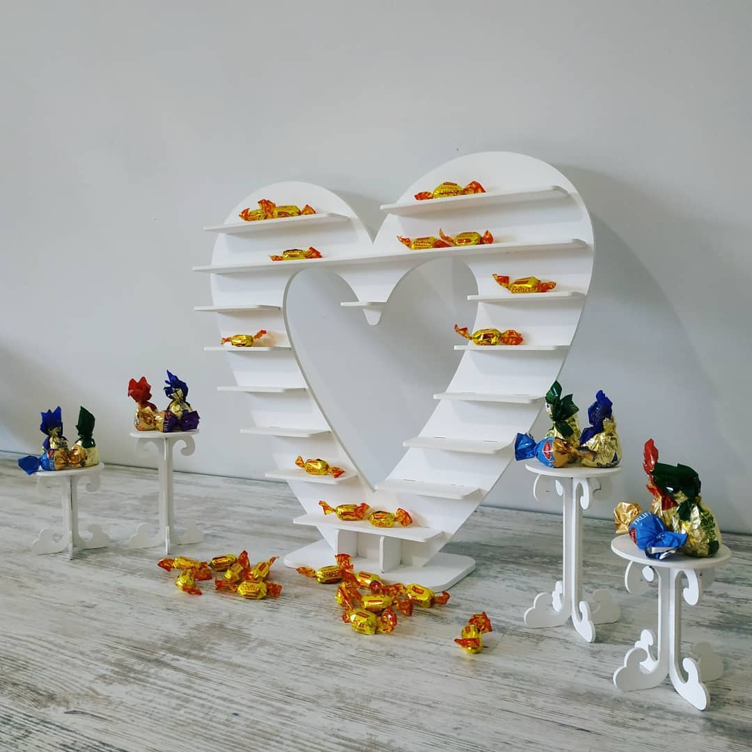 Heart shape candy bar sweet stand 01 cake parties birthday wedding table decorations buffet cart party delights cupcake tray white style treats decor - MakerUA