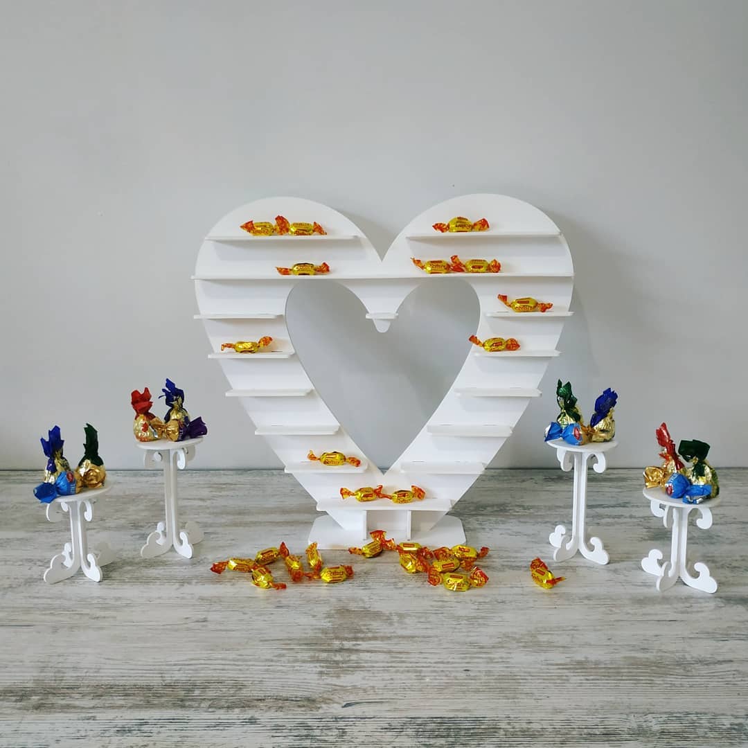 Heart shape candy bar sweet stand 01 cake parties birthday wedding table decorations buffet cart party delights cupcake tray white style treats decor - MakerUA