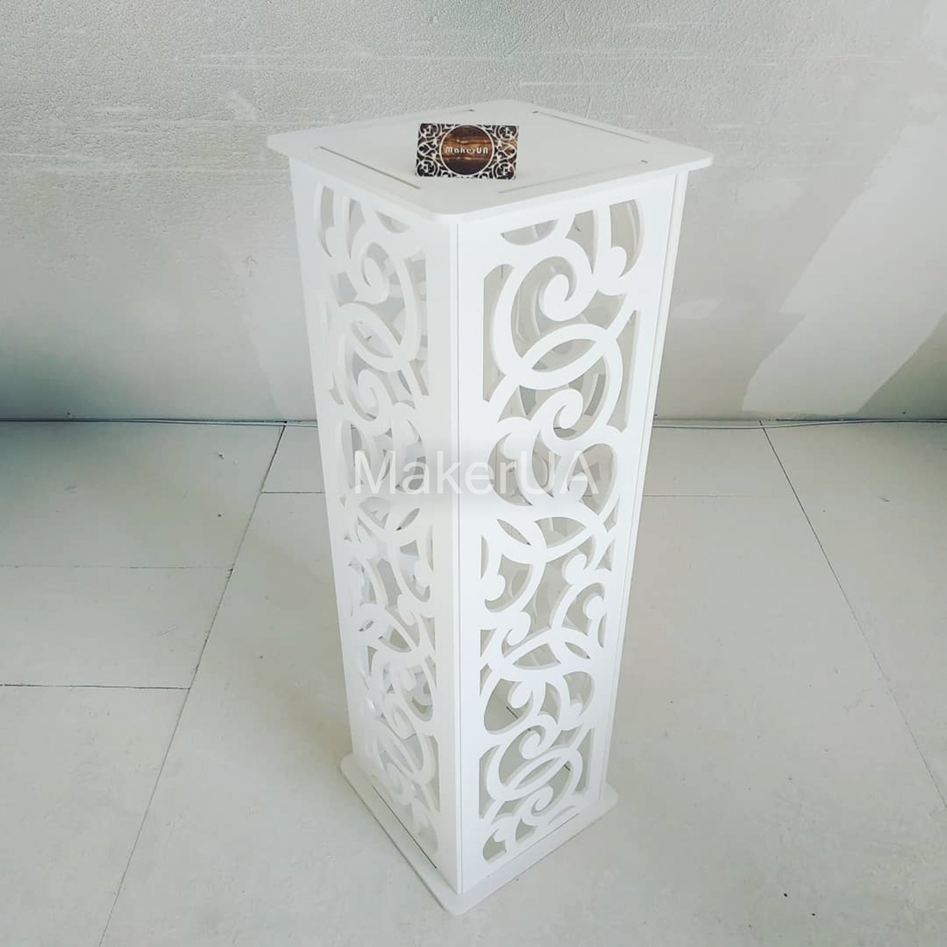 Column pedestal pillar plinth stand table display cylinder cake flower lace wedding birthday baby shower event party prop shop photo booth themed white rustic boho style decor decorations - MakerUA