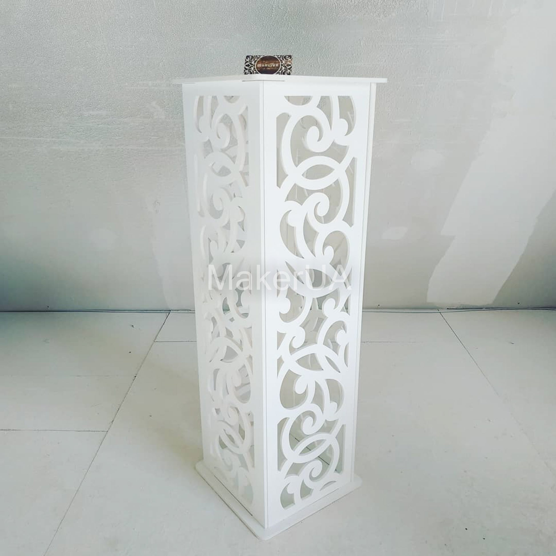 Column pedestal pillar plinth stand table display cylinder cake flower lace wedding birthday baby shower event party prop shop photo booth themed white rustic boho style decor decorations - MakerUA