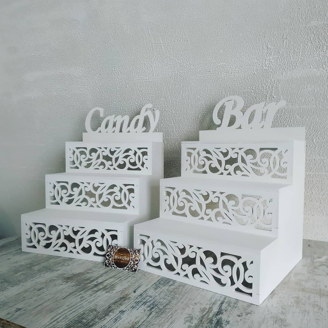 Candy Bar sweet catering stand cake tiered stairs parties birthday wedding table decorations buffet cart party delights cupcake tray treats white style decor - MakerUA
