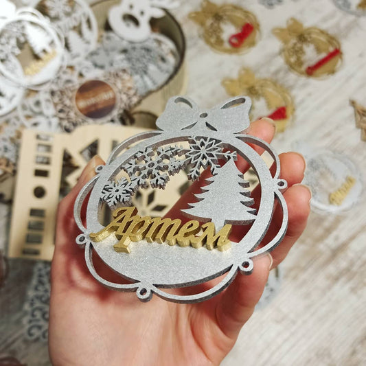 Personalized Christmas Ornaments Name Wooden Decorations Tree Hanging Kindergarten Gift Classmate Preschool Keepsake Teacher Student Decor Style R - MakerUA
