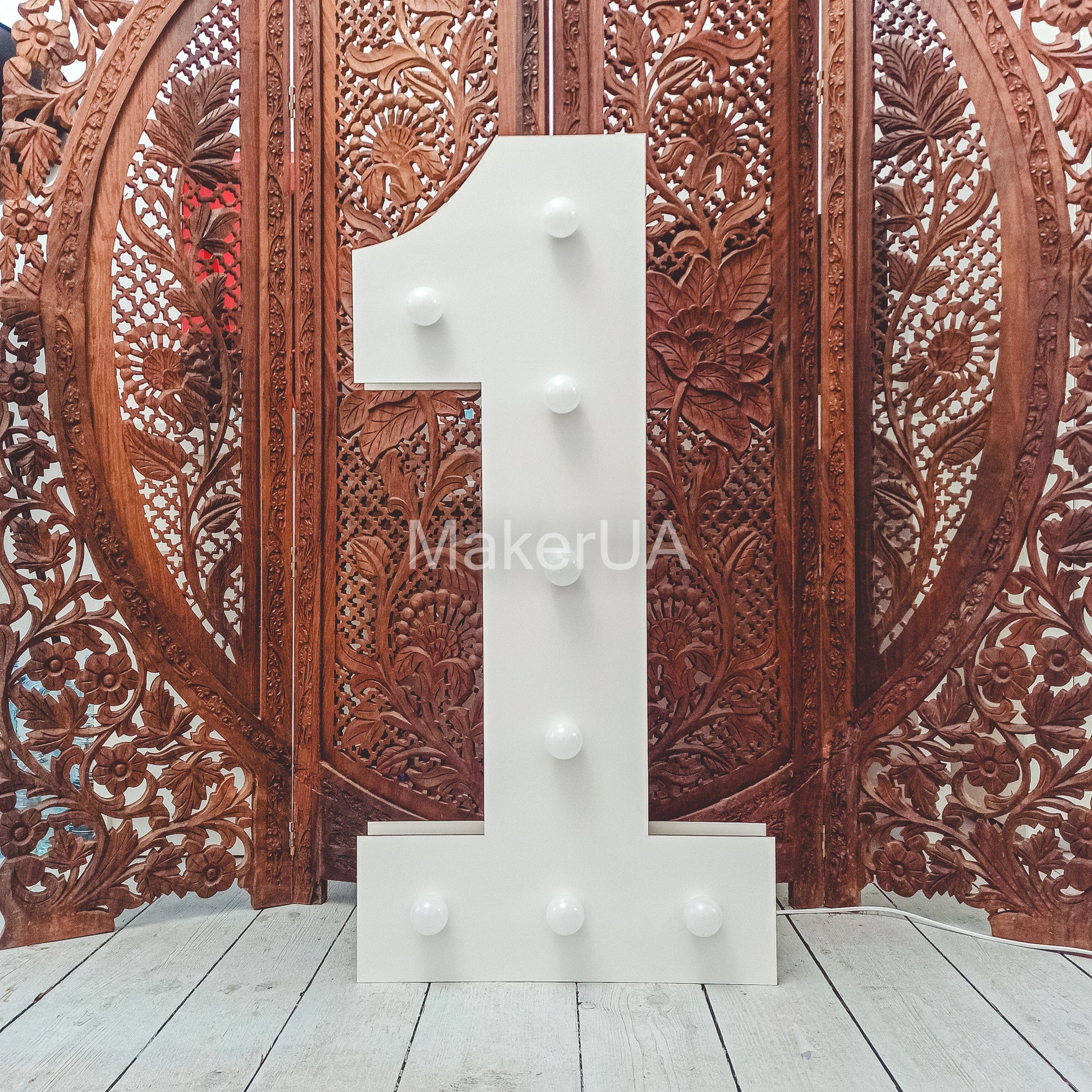 Number 1 One 1st First birthday 1m (3.3ft) + LED Light Bulbs marquee numbers neon sign backdrop white decoration large giant big party props decor NHW1 - MakerUA