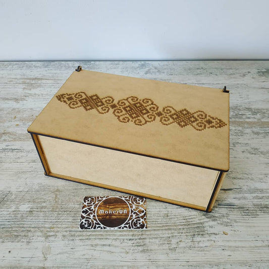 Box with laser engraving embroidery cross stitch seed spices style wood wooden mdf decor square round rustic decorations - MakerUA