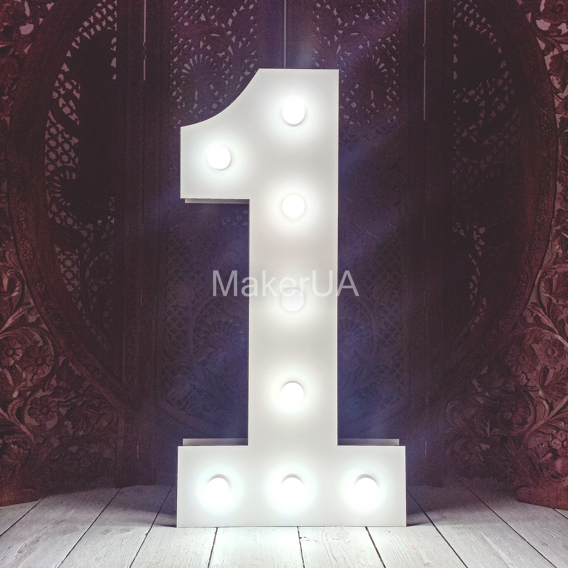 Number 1 One 1st First birthday 1m (3.3ft) + LED Light Bulbs marquee numbers neon sign backdrop white decoration large giant big party props decor NHW1 - MakerUA