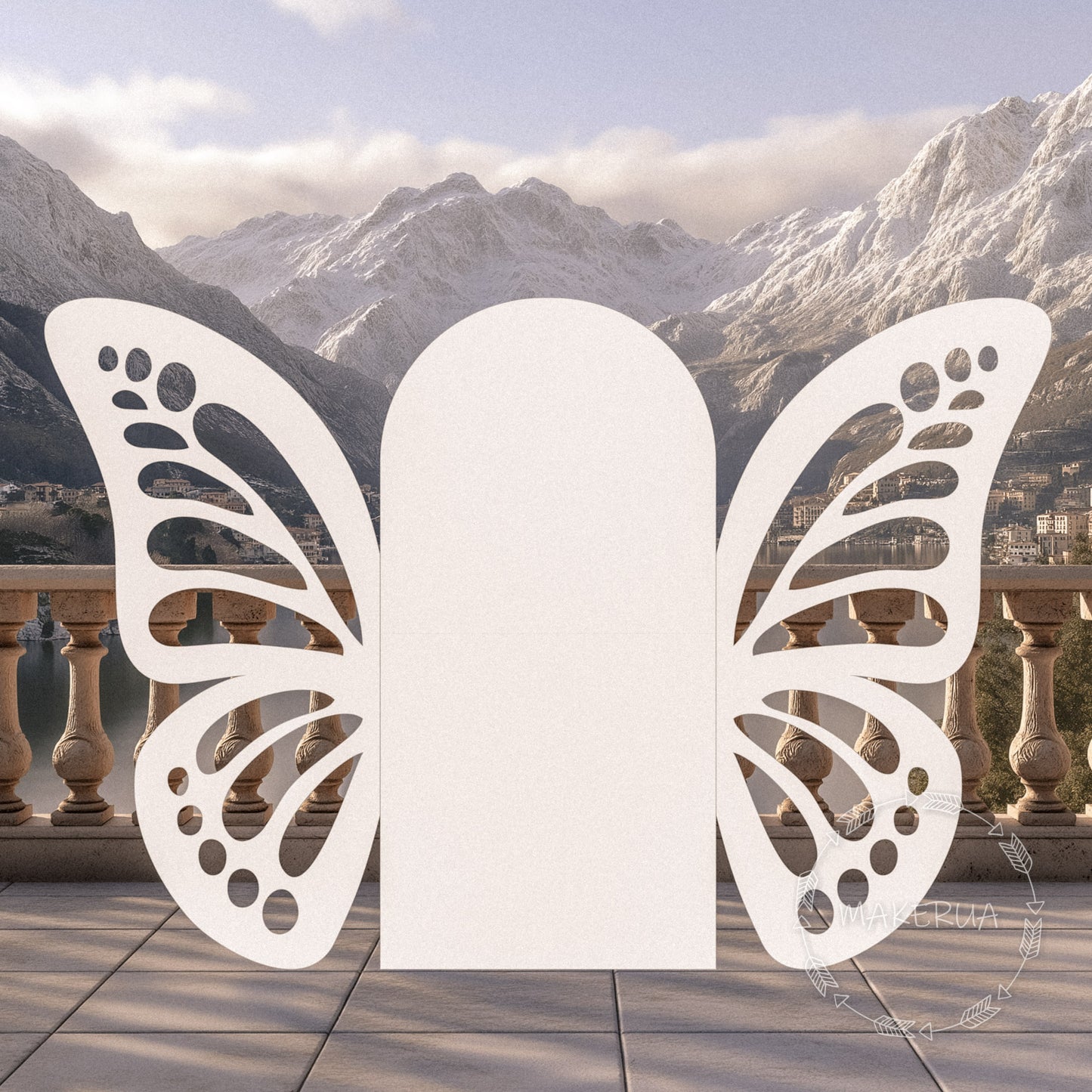 Butterfly Backdrop for wedding birthday decorations event party prop shop photo booth foldable white flower floral stand arch decor - MakerUA