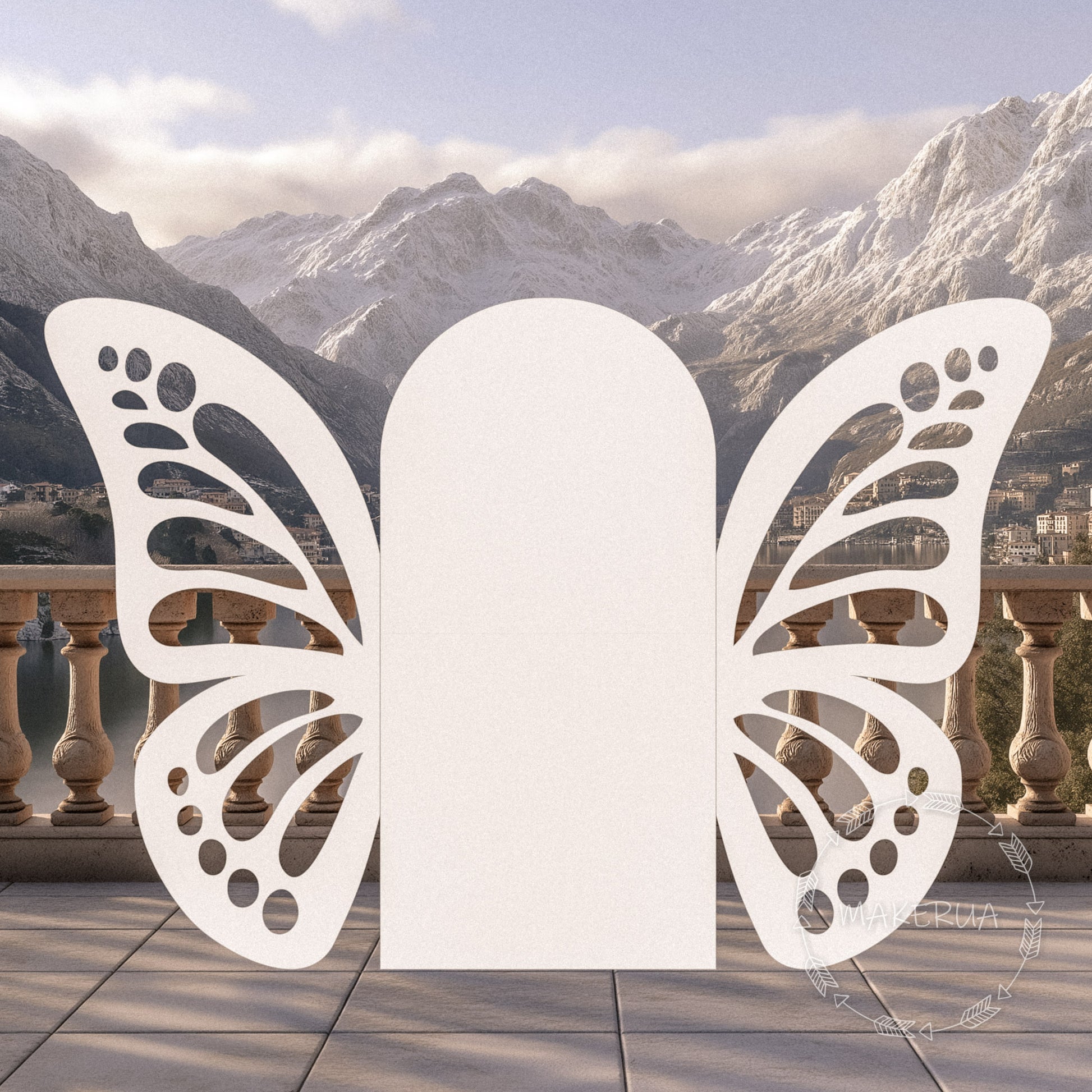 Butterfly Backdrop for wedding birthday decorations event party prop shop photo booth foldable white flower floral stand arch decor - MakerUA