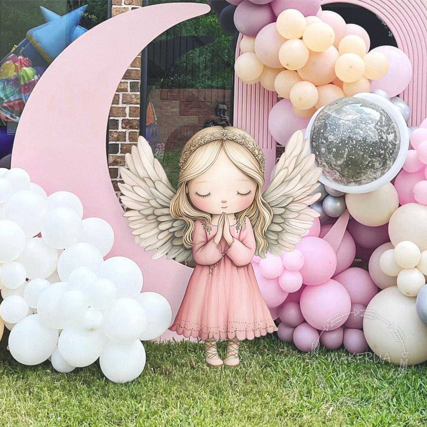 Angel Girl Printed Decor for Birthday Wedding Baby Shower Cute Pray Wings Cutouts Home Room Wall Art Party Props Decorations - MakerUA