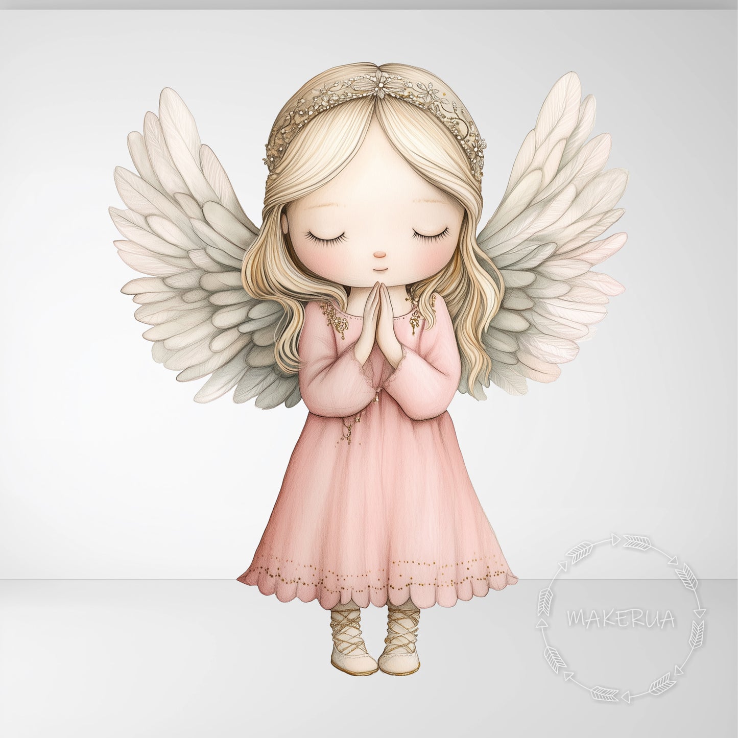Angel Girl Printed Decor for Birthday Wedding Baby Shower Cute Pray Wings Cutouts Home Room Wall Art Party Props Decorations - MakerUA