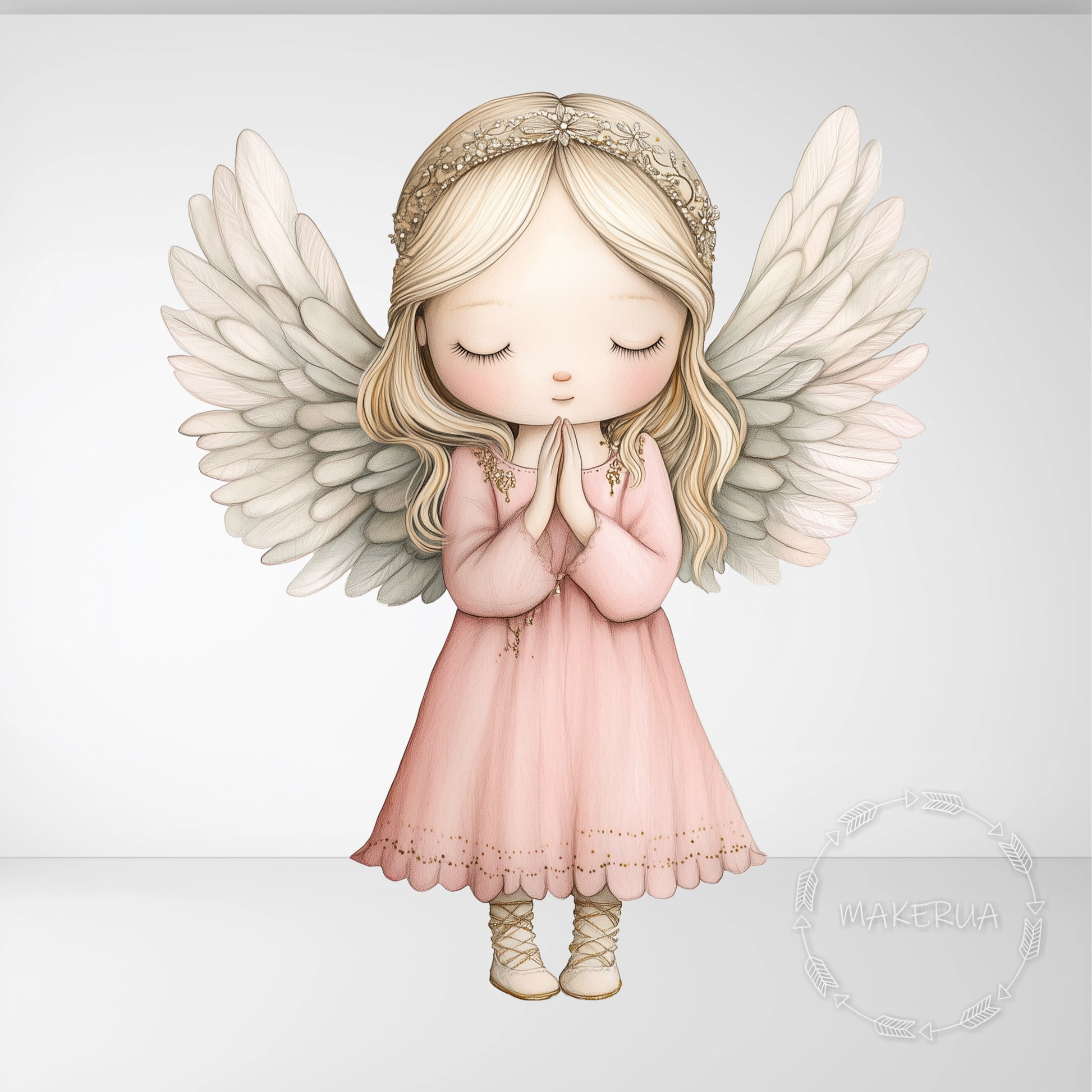 Angel Girl Printed Decor for Birthday Wedding Baby Shower Cute Pray Wings Cutouts Home Room Wall Art Party Props Decorations - MakerUA