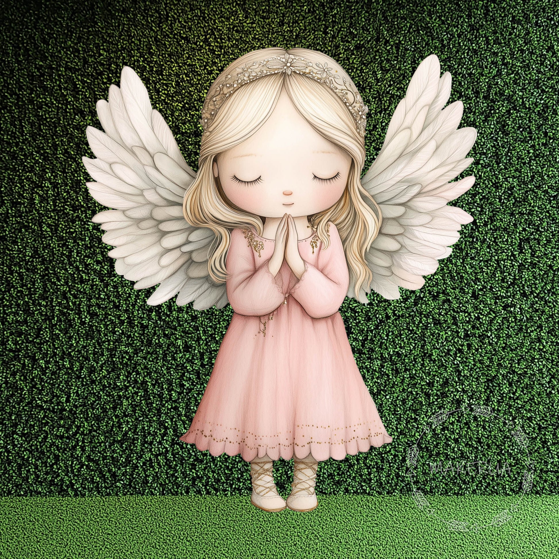 Angel Girl Printed Decor for Birthday Wedding Baby Shower Cute Pray Wings Cutouts Home Room Wall Art Party Props Decorations - MakerUA